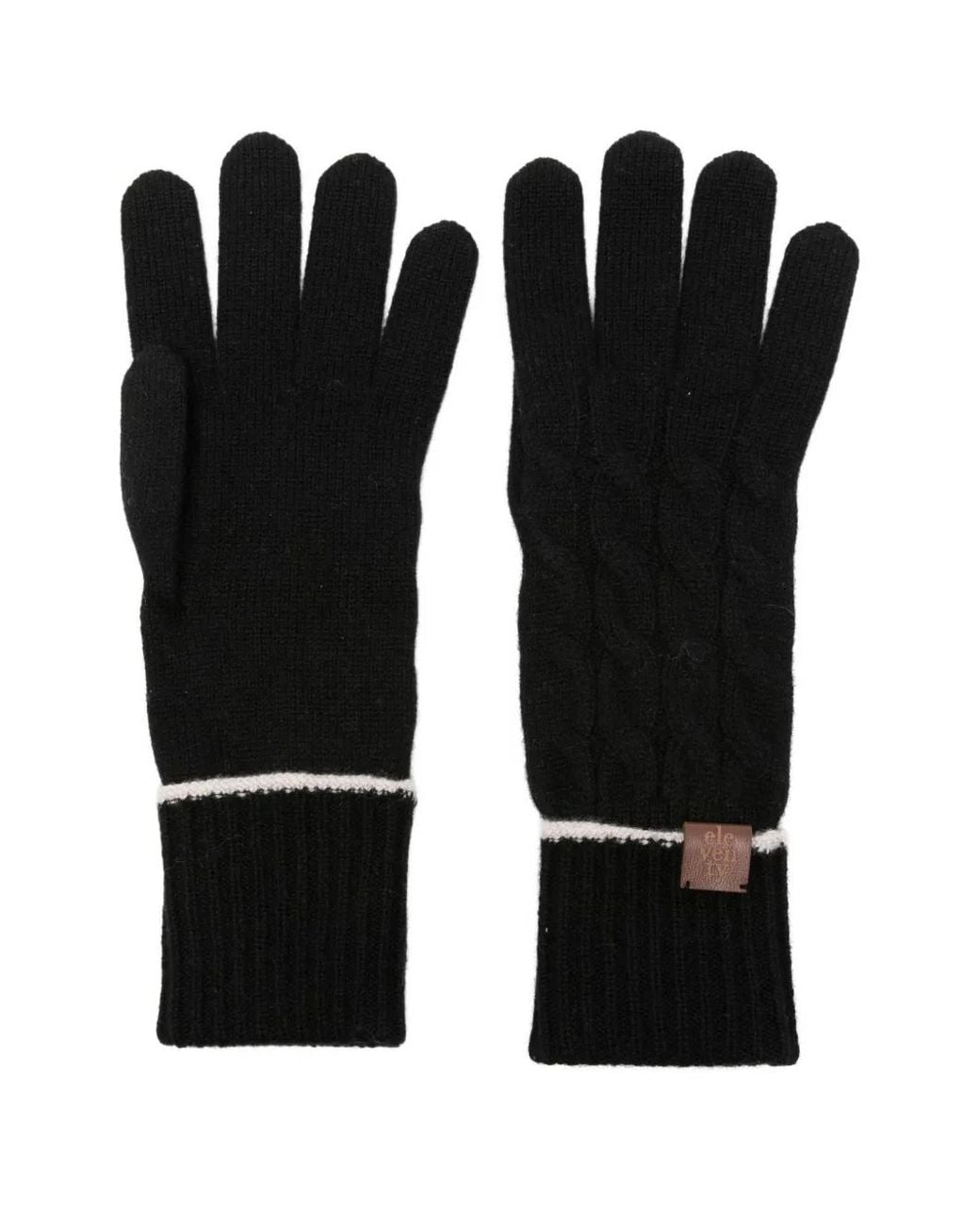 Eleventy Black Cable-Knit Cashmere Gloves for men