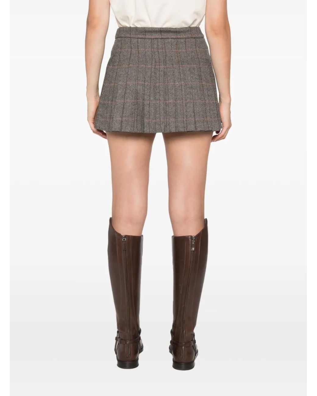 Maje Gray Check-Pattern Mini Pleated Skirt