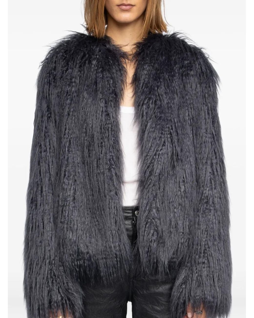 Zadig & Voltaire Gray Freddie Curly Faux Fur Coat