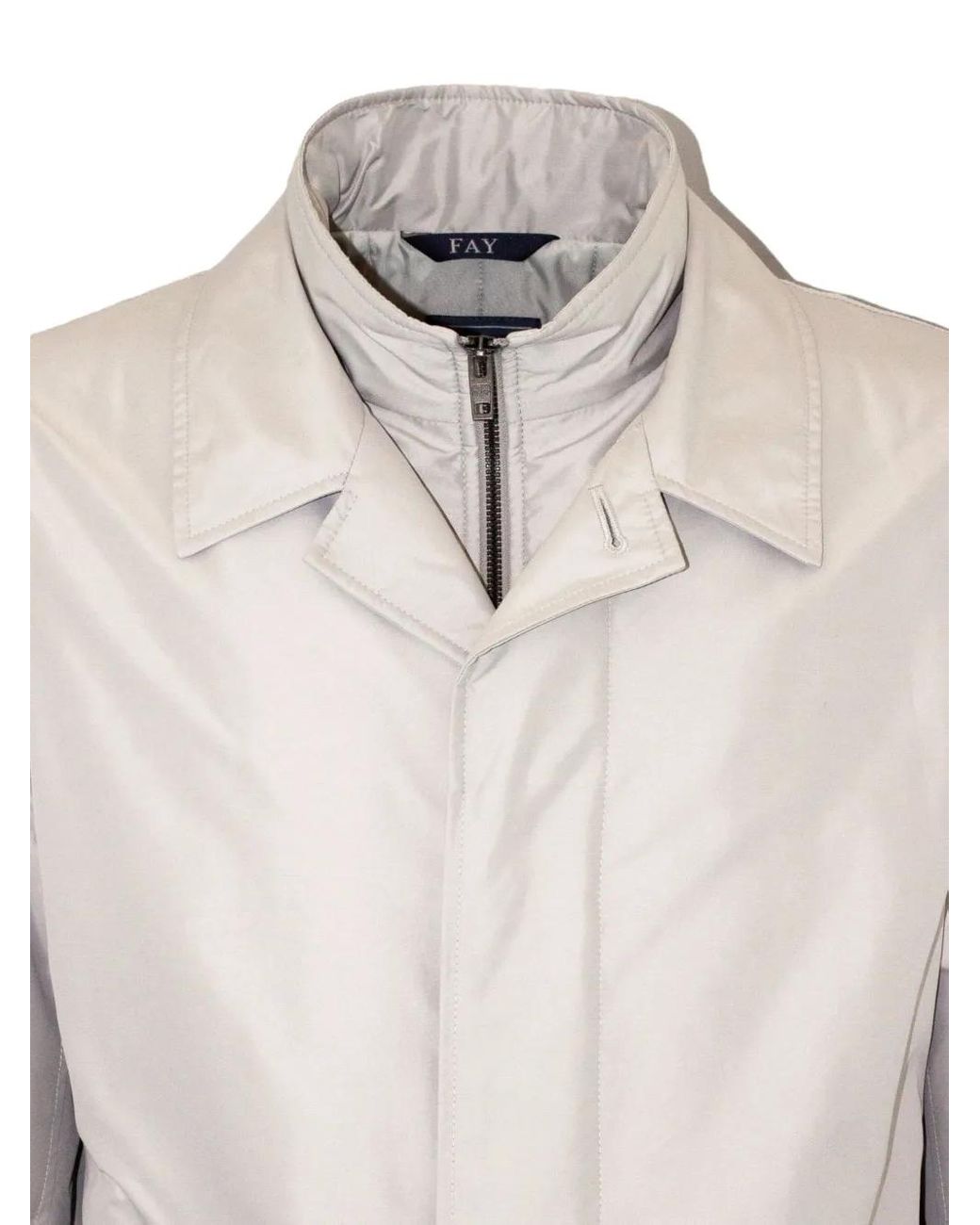 Fay White Buttoned Collar Coat for men