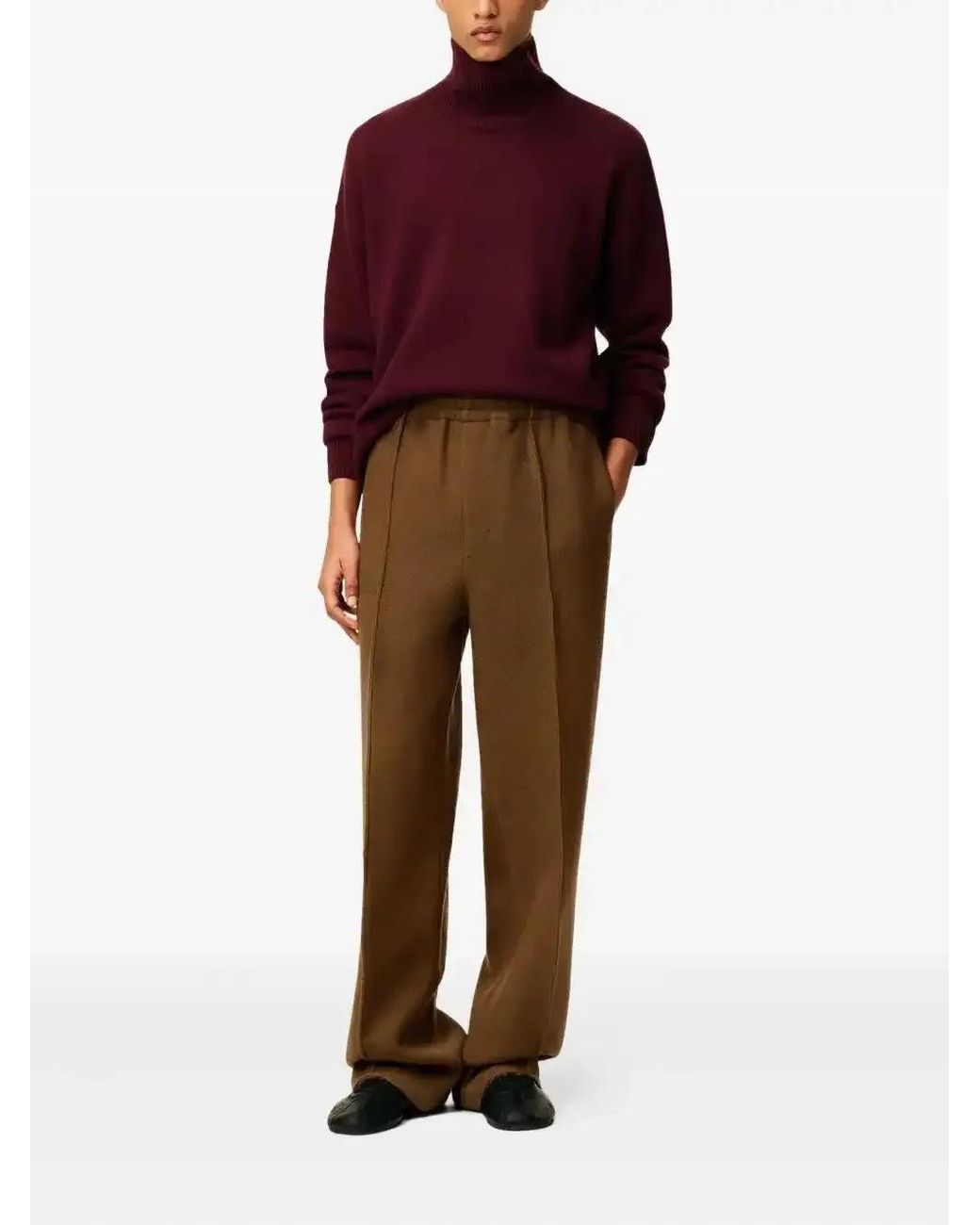 AMI Brown Elasticated Wool Trousers