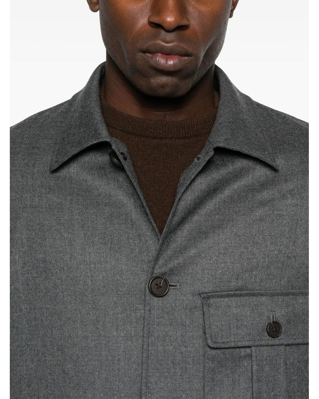 Emporio Armani Gray Wool-Blend Shirt Jacket for men