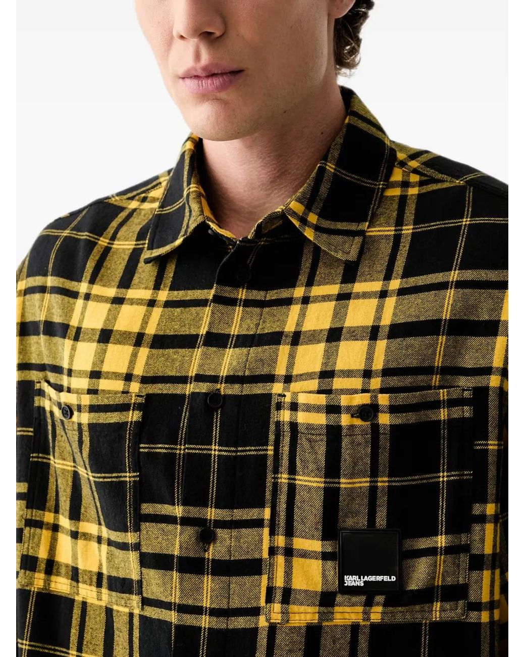 Karl Lagerfeld Black Check-Pattern Patch-Detail Shirt for men
