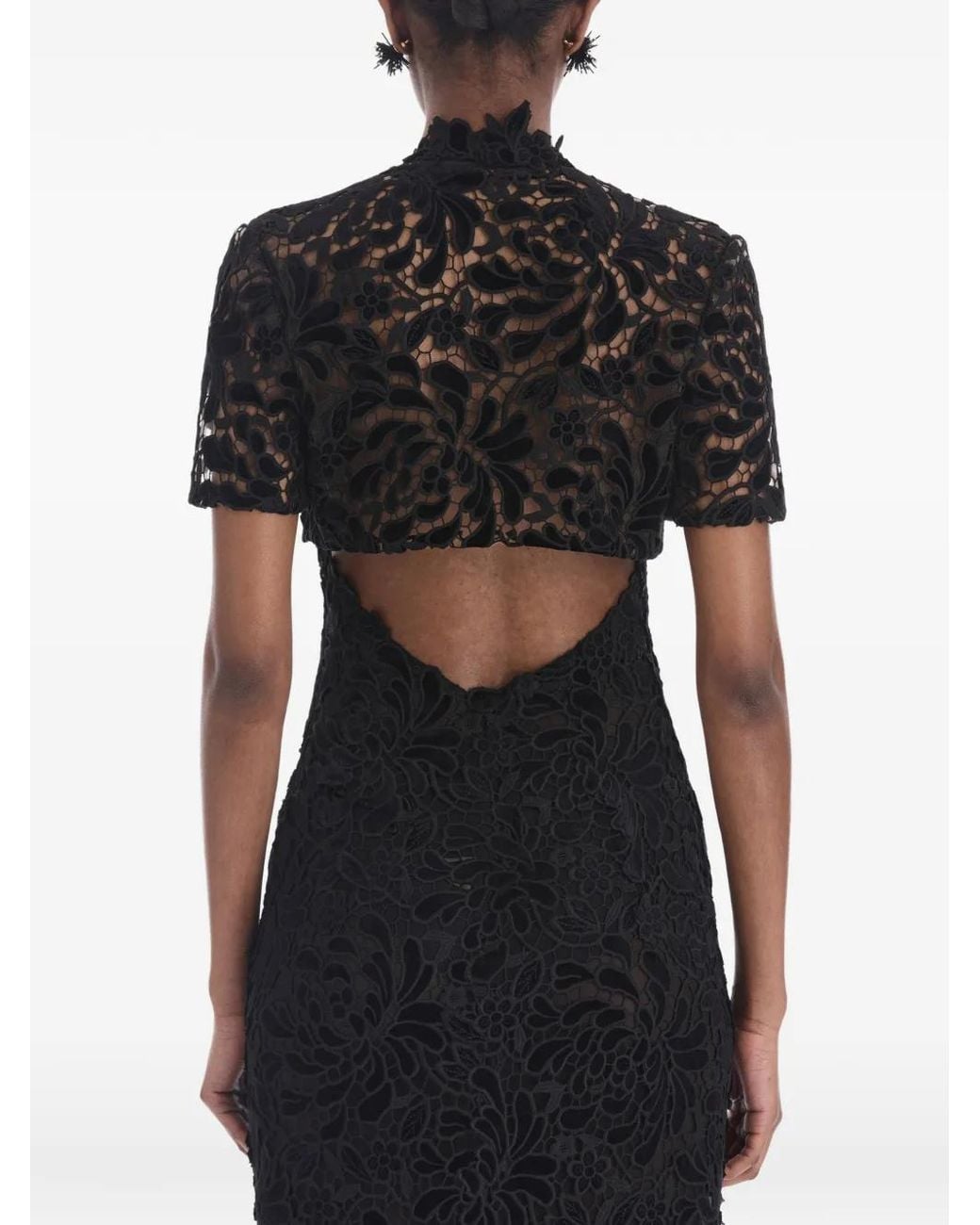 Oscar de la Renta Black Lace Short-Sleeve Jacket
