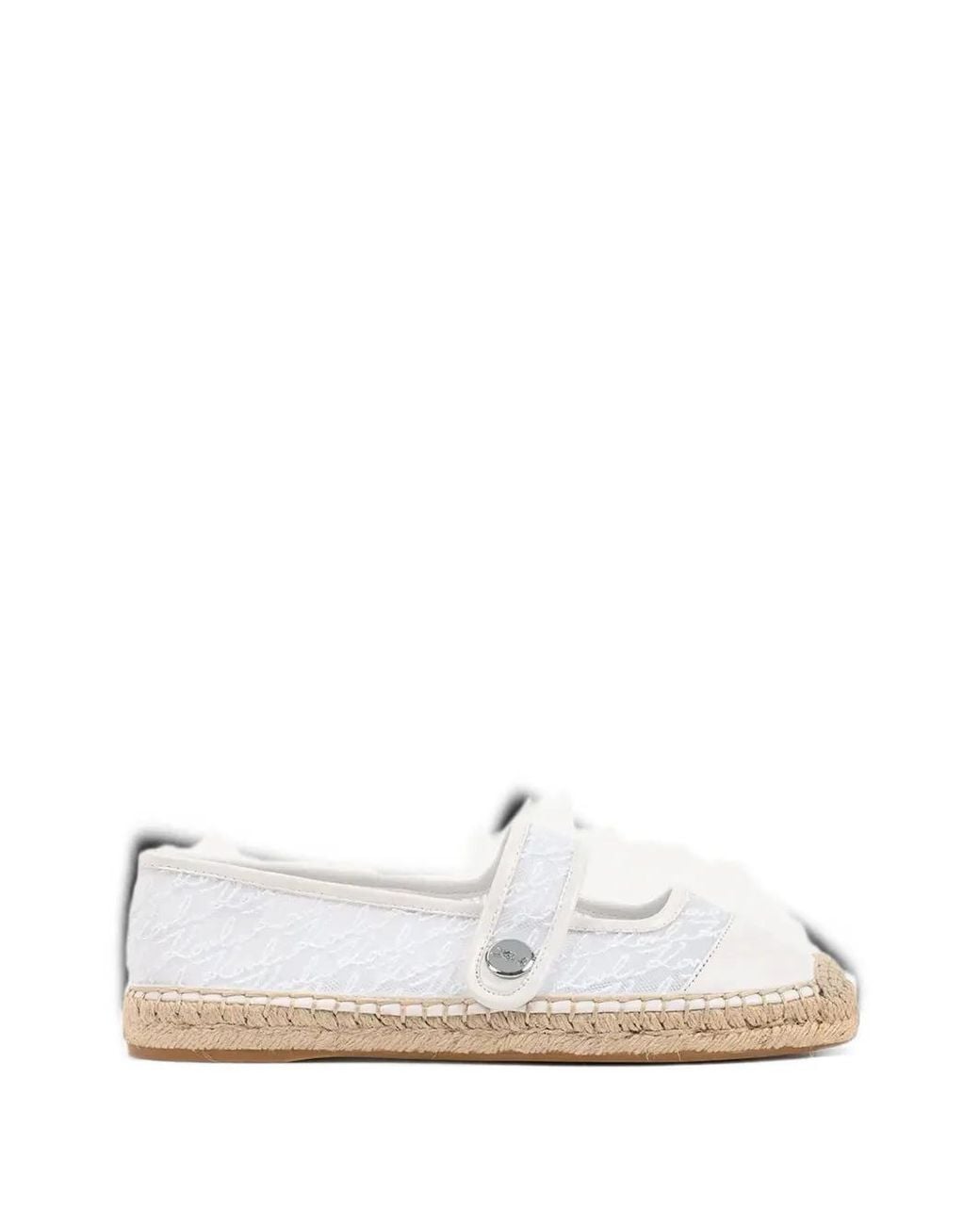 Karl Lagerfeld White Monogram-Embroidered Mary Jane Espadrilles