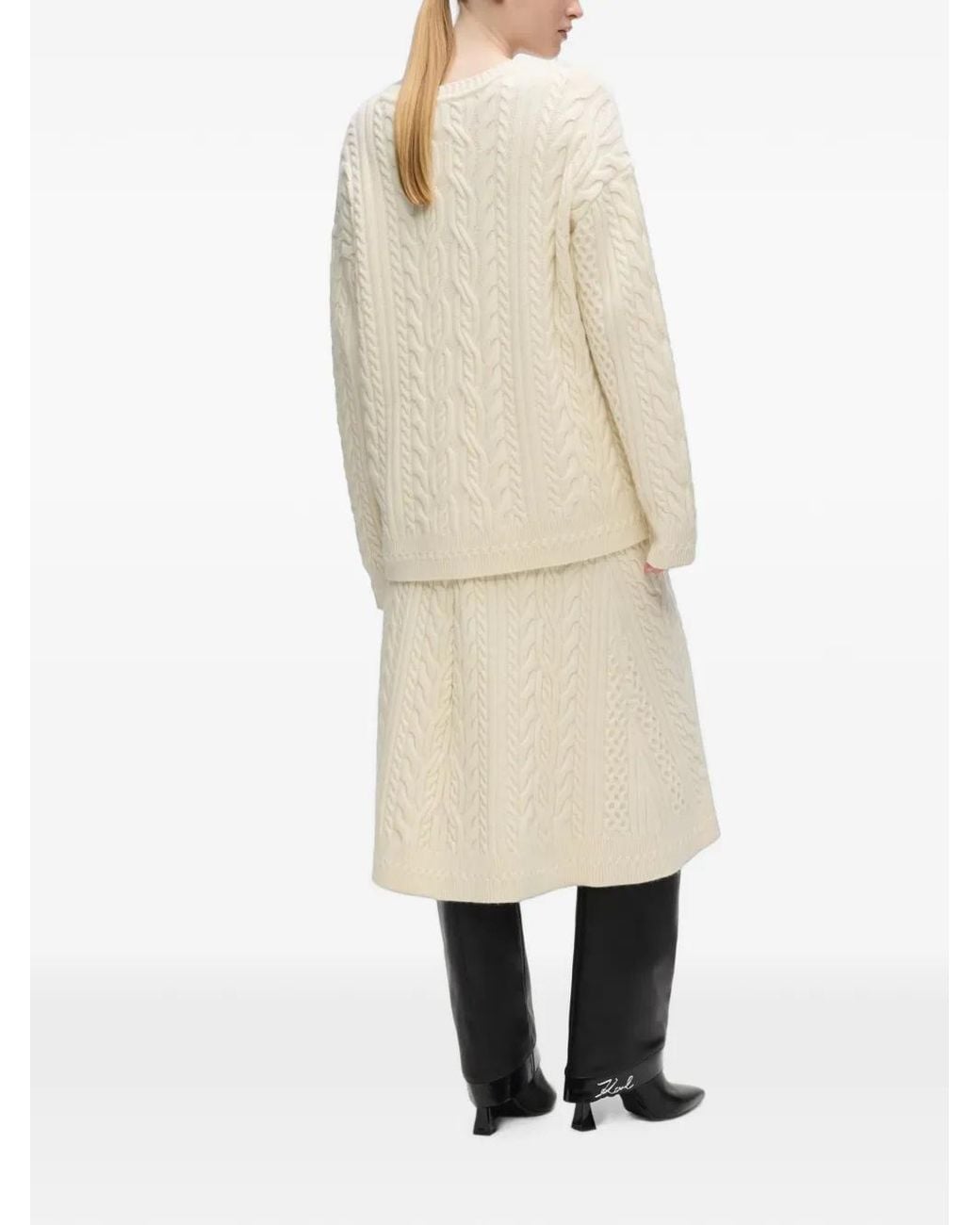 Karl Lagerfeld White Wool-Blend Cable Knit Skirt