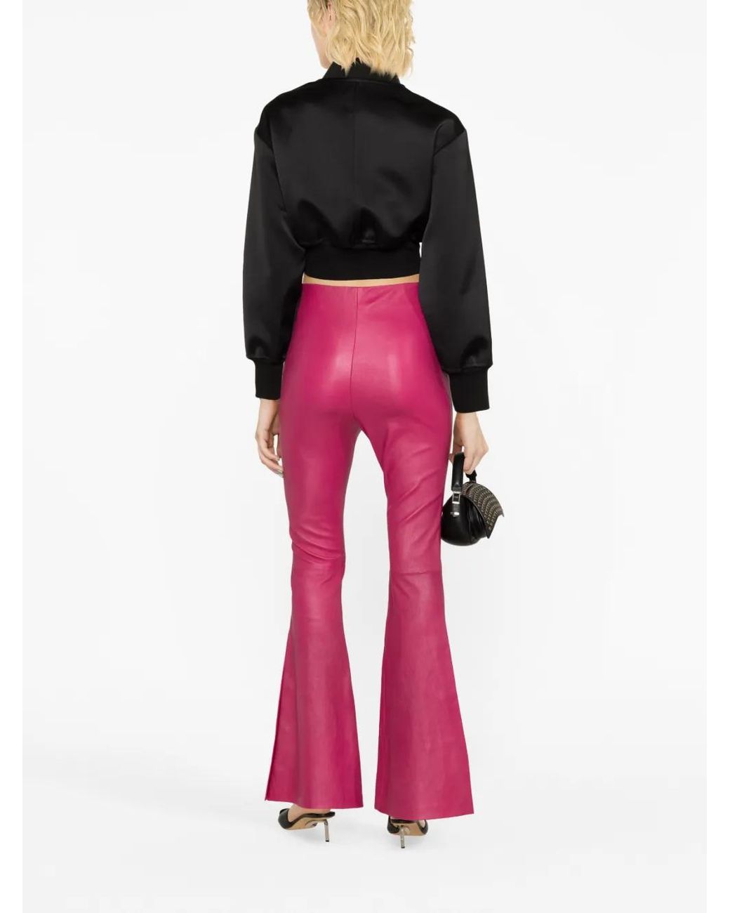 Amiri Pink High-Waisted Leather Flared Trousers