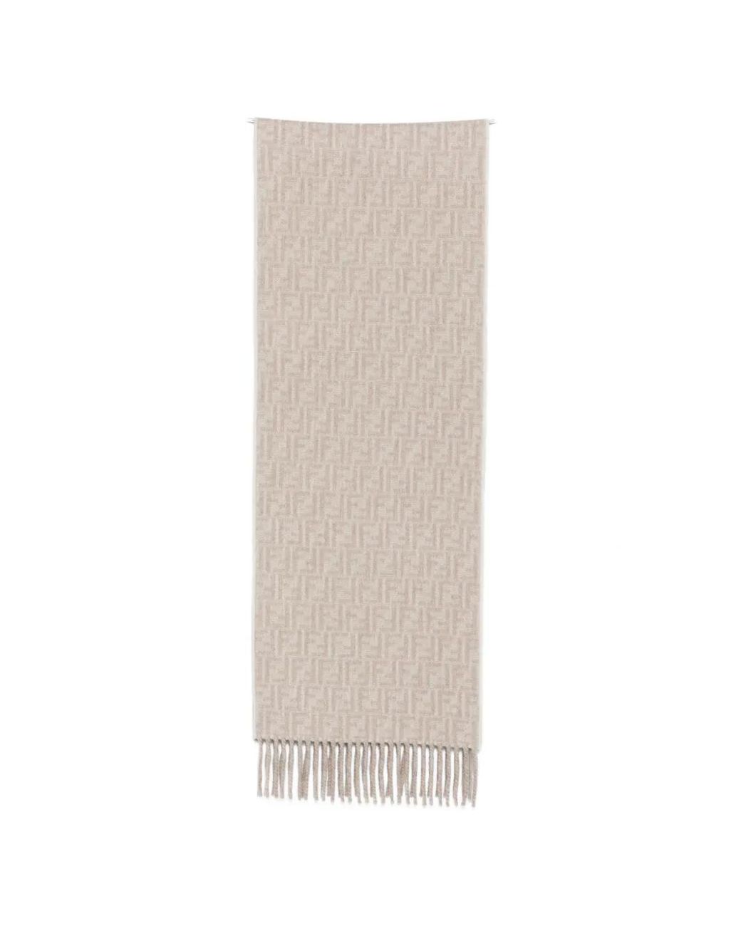 Fendi White Ff Logo Fringed Scarf