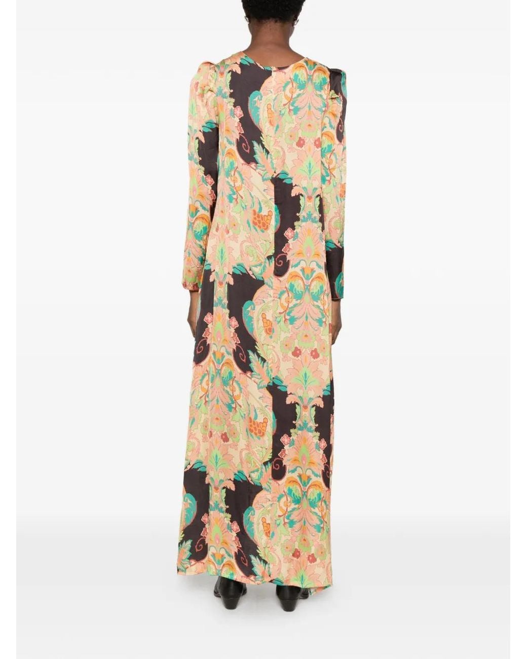 PHILIPPA 1970 Metallic Baroque-Pattern Puff-Shoulder Maxi Dress