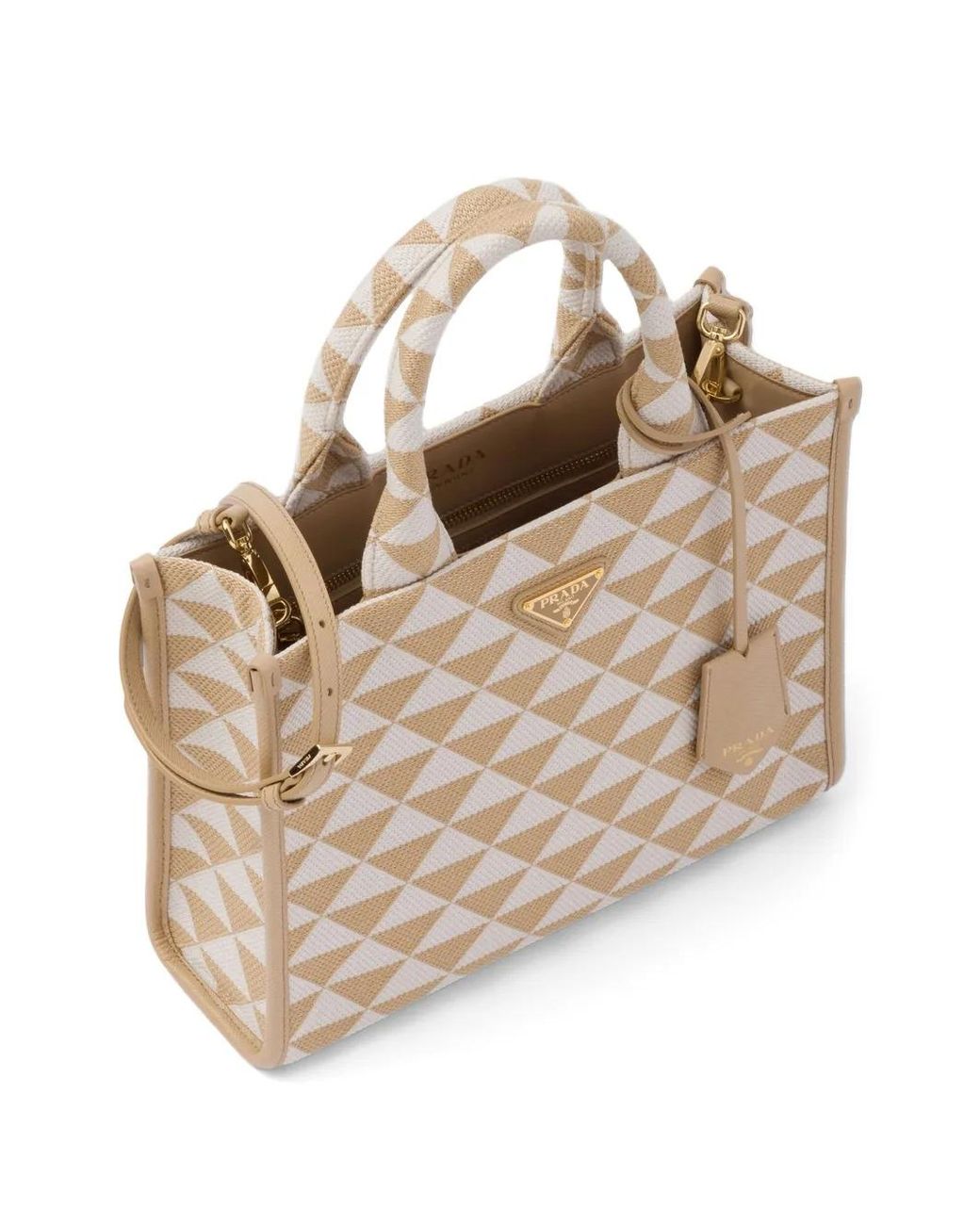 Borsa Symbole Small In Tessuto Ricamato di Prada in Natural