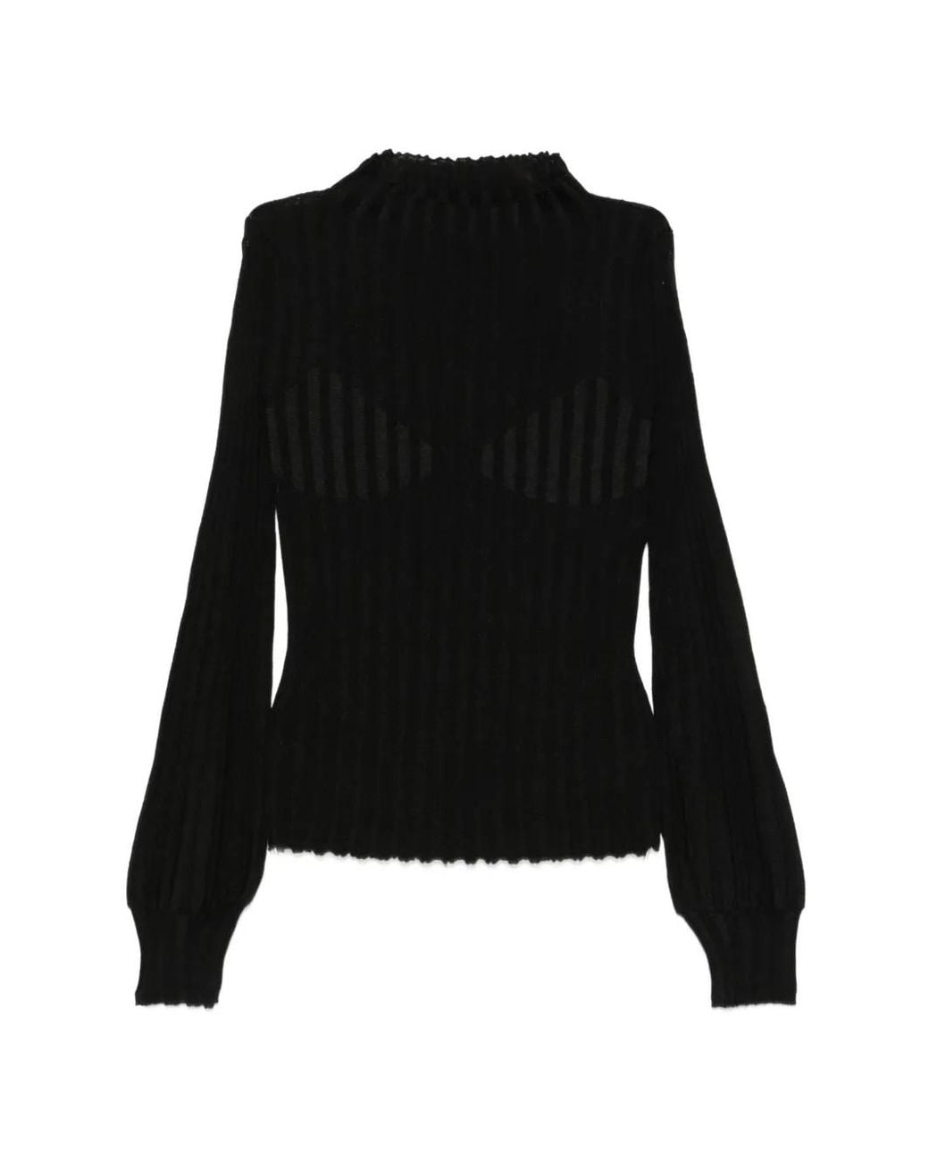 Liviana Conti Black Ribbed Balloon-Sleeve Sweater