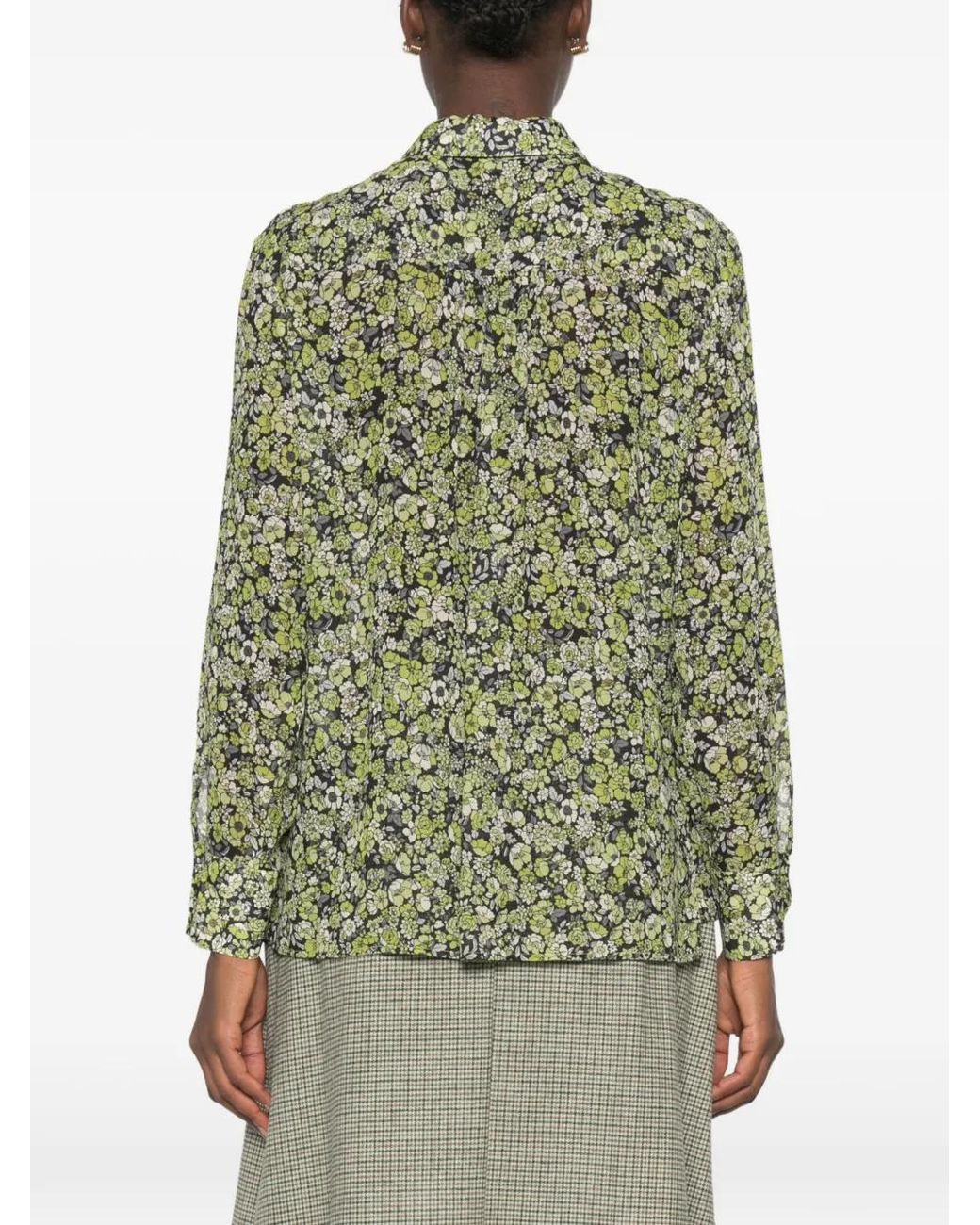Niu Green Floral-Print Pussy-Bow Blouse