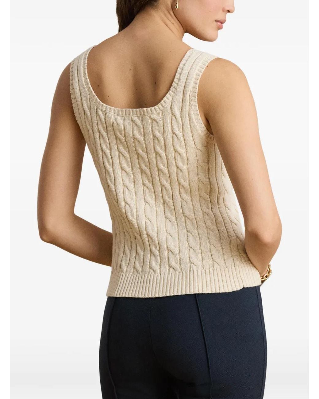 Ralph Lauren Natural Cable-Knit Sleeveless Sweater