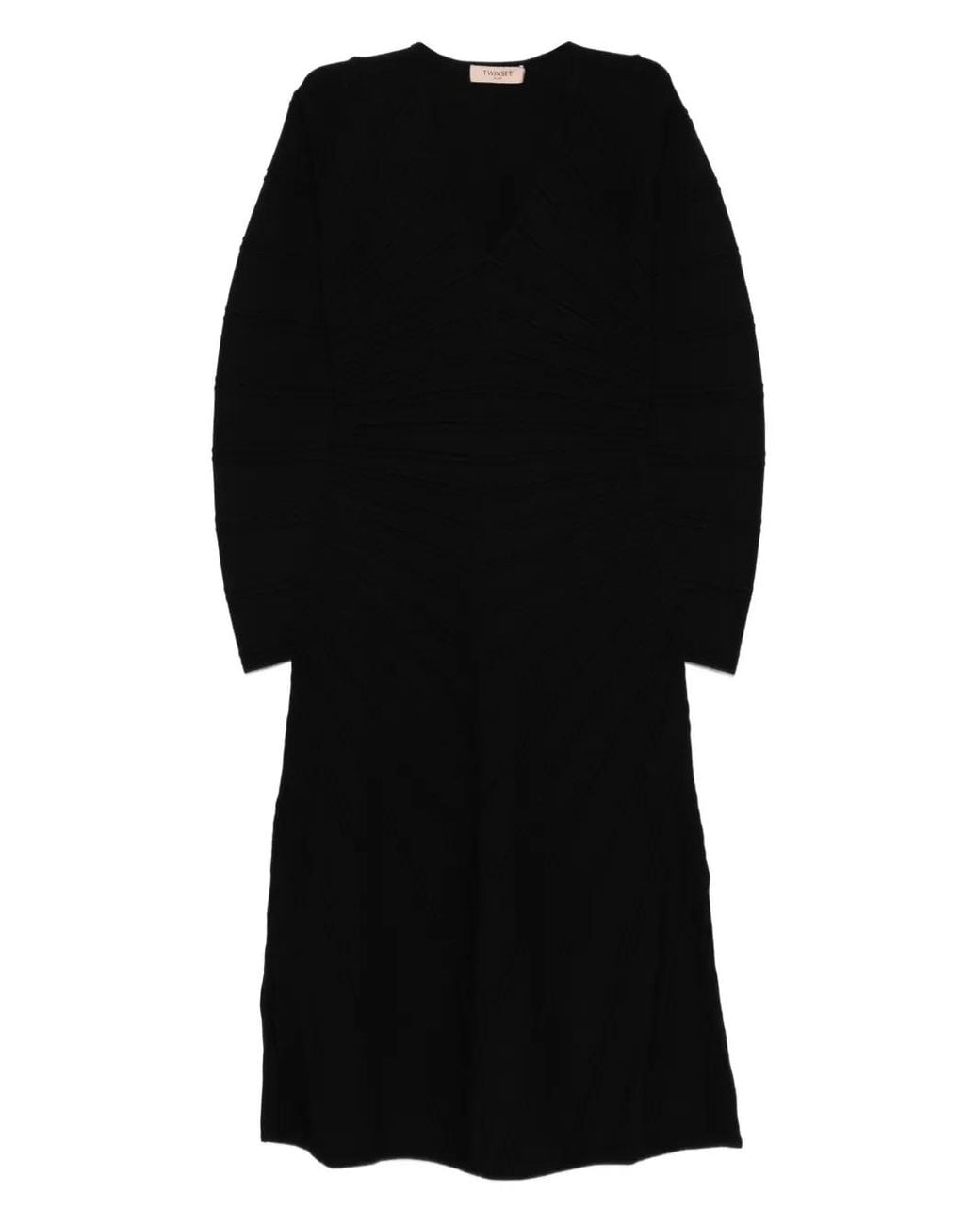 Twinset Black Ribbed V-Neck Midi Dress