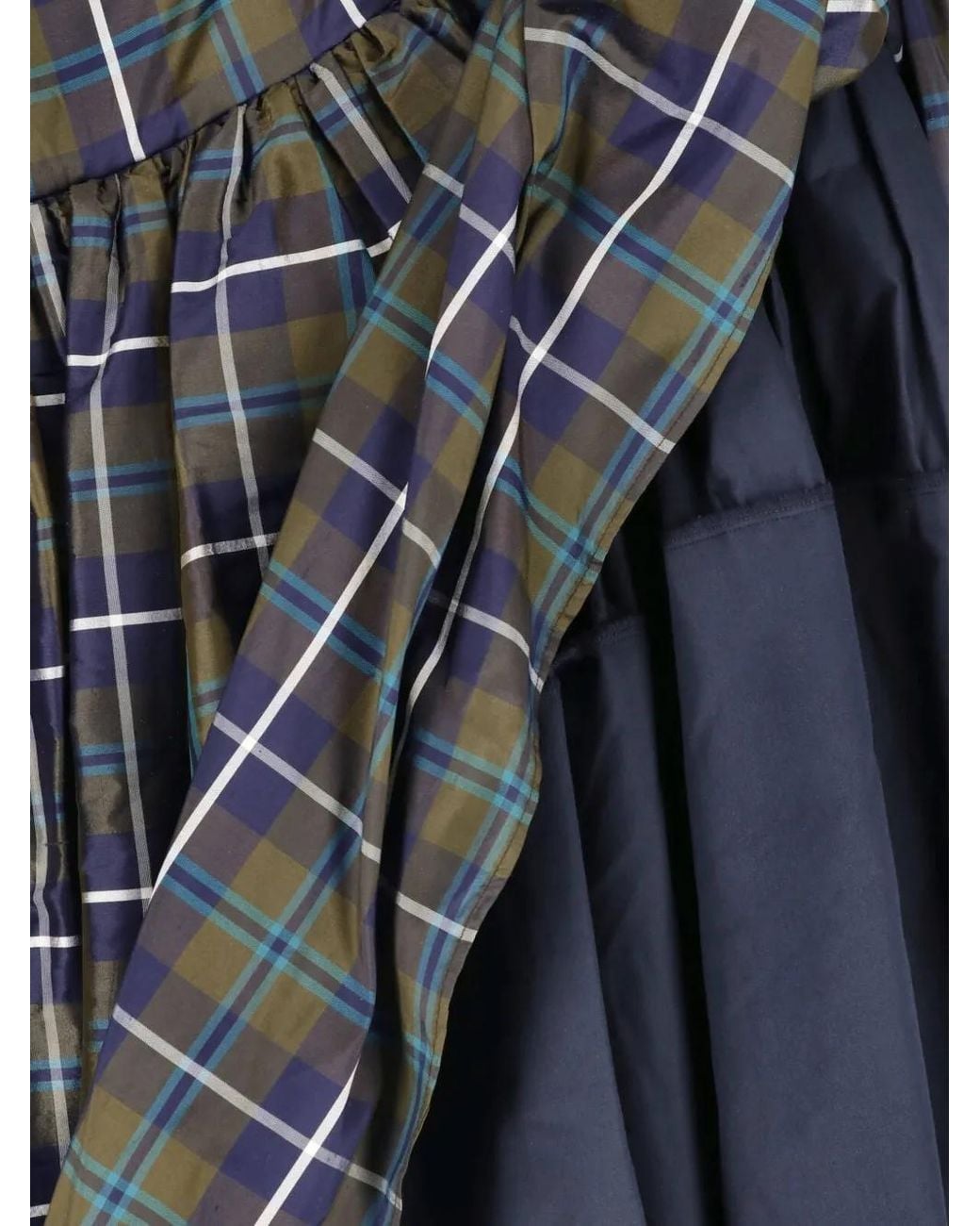 Paloma Wool Blue Tartan-Print Gathered Midi Skirt