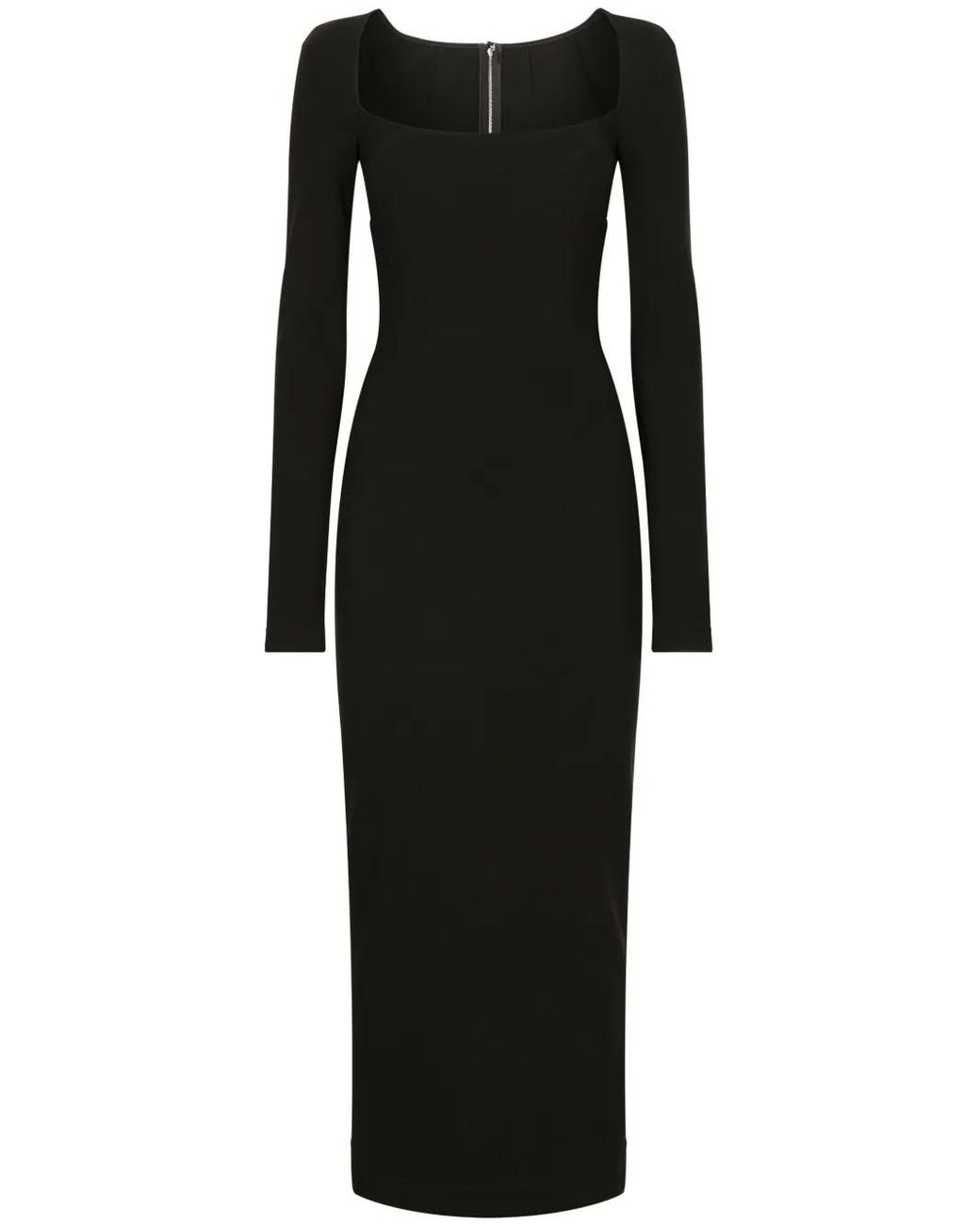 Dolce & Gabbana Black Long-Sleeve Square-Neck Midi Dress