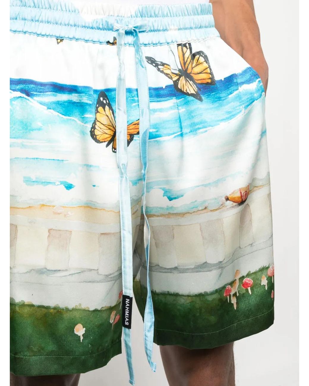 NAHMIAS Green Butterfly Beach Silk Shorts for men