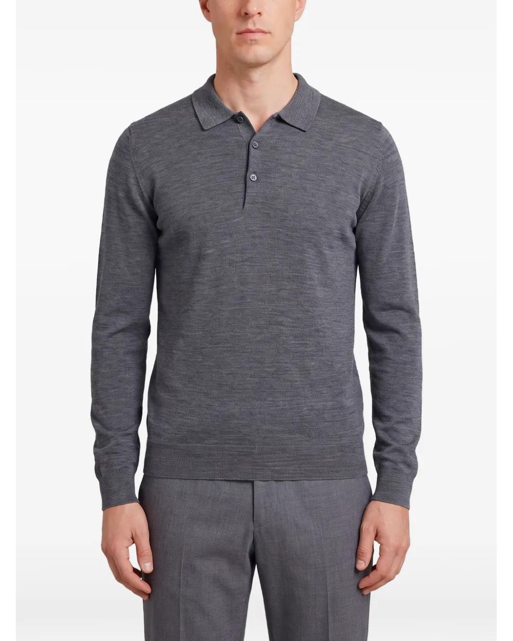 John Smedley Gray Belper Wool Polo Shirt for men