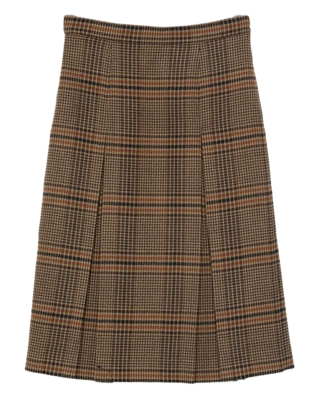 Saint Laurent Pleated Check Midi Skirt In Brown Lyst UK saint-laurent-pleated-check-midi-skirt-in-brown-lyst-uk