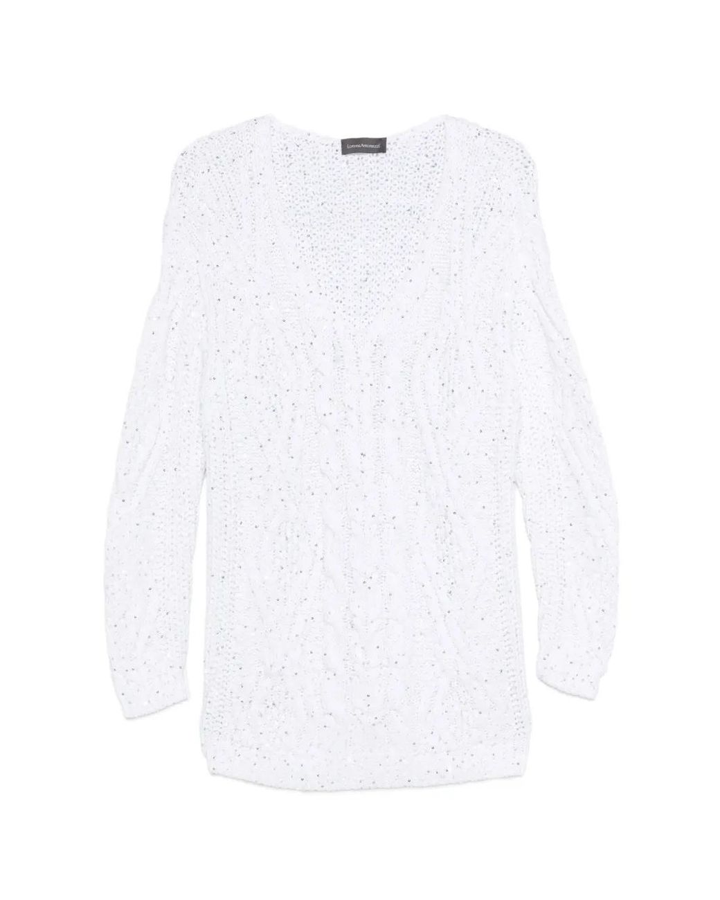 Lorena Antoniazzi White Cable-Knit Embellished Sweater