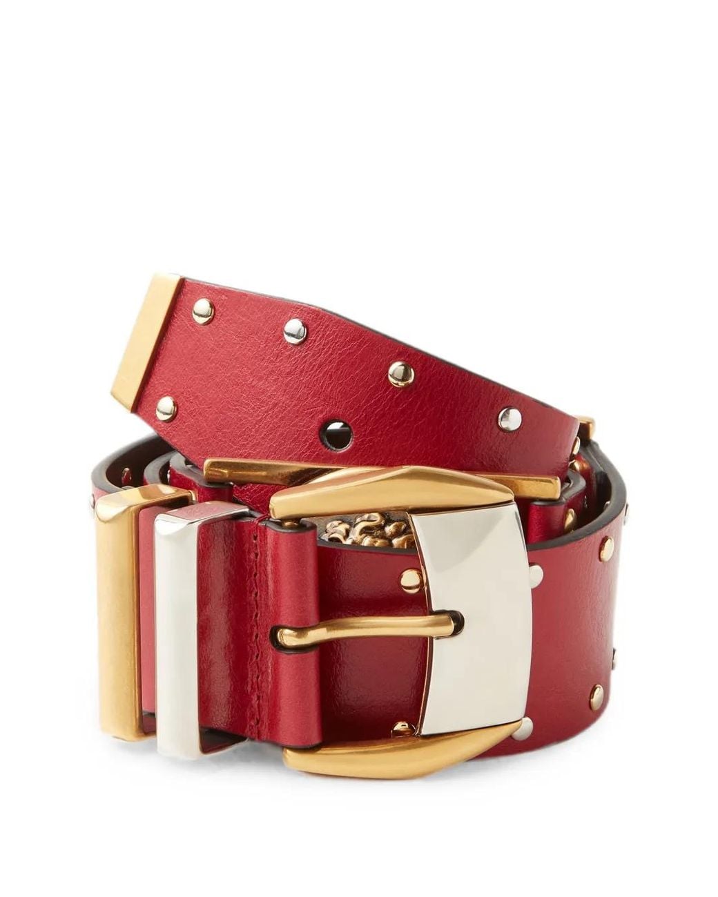Versace Red Ceinture En Cuir Clouté 4 Cm