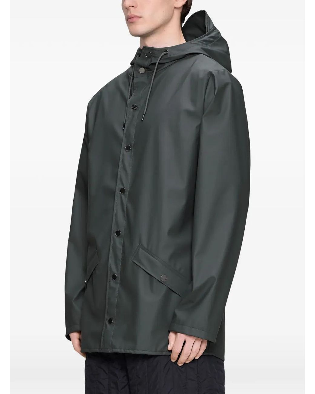 Rains Gray Hooded Fishtail-Hem Jacket