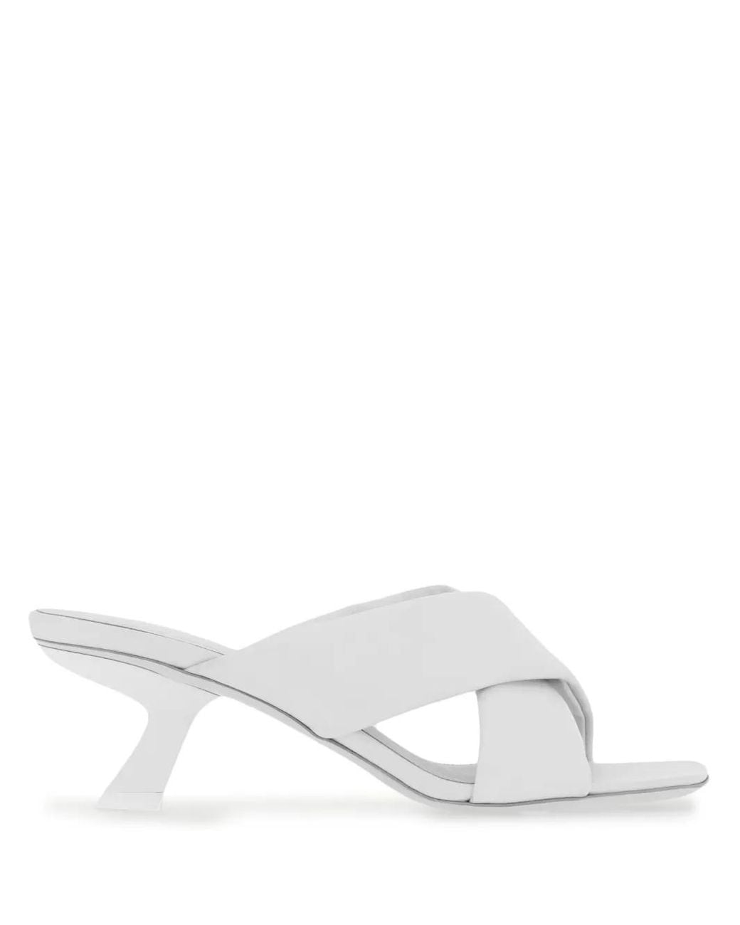 Ferragamo White Crossover-Strap Detail Lambskin Mules