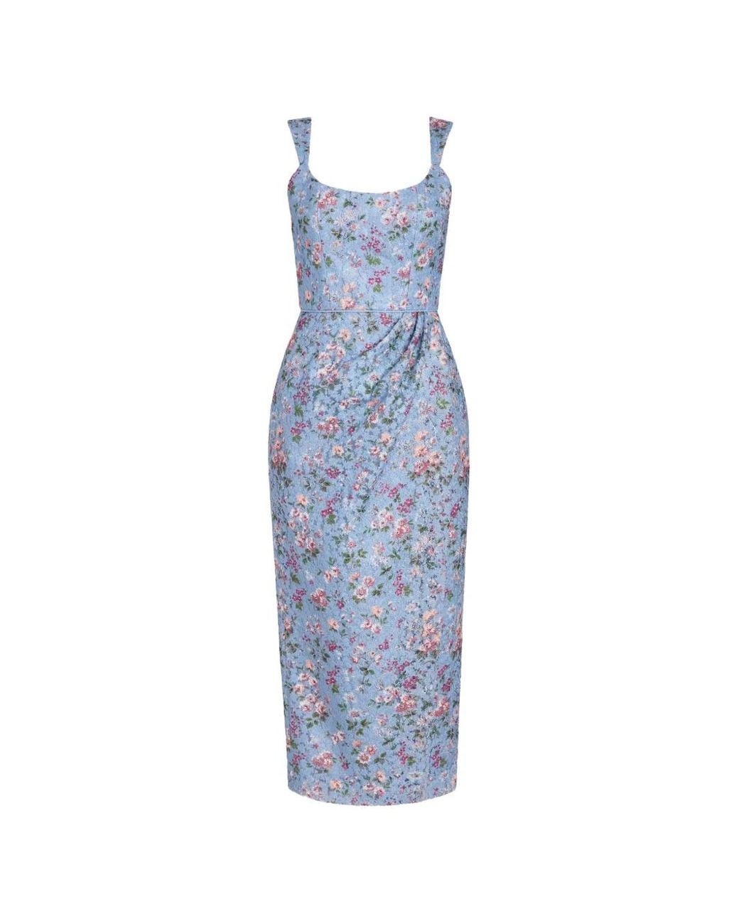 Markarian Blue Marla Floral-Lace Wrap Midi Dress