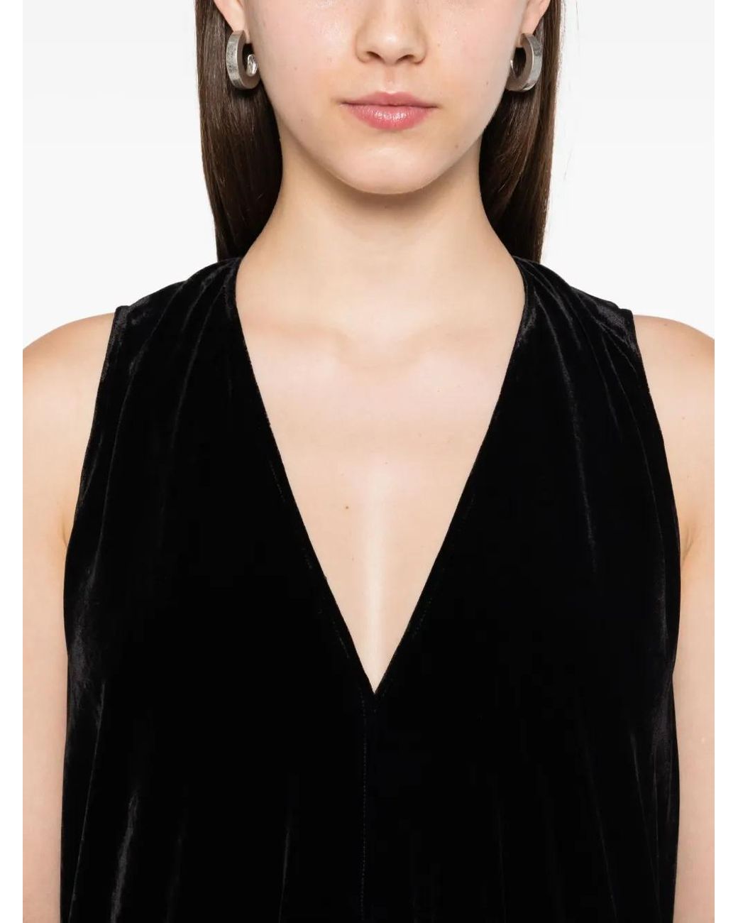 Rick Owens Black V-Neck Velvet Maxi Dress