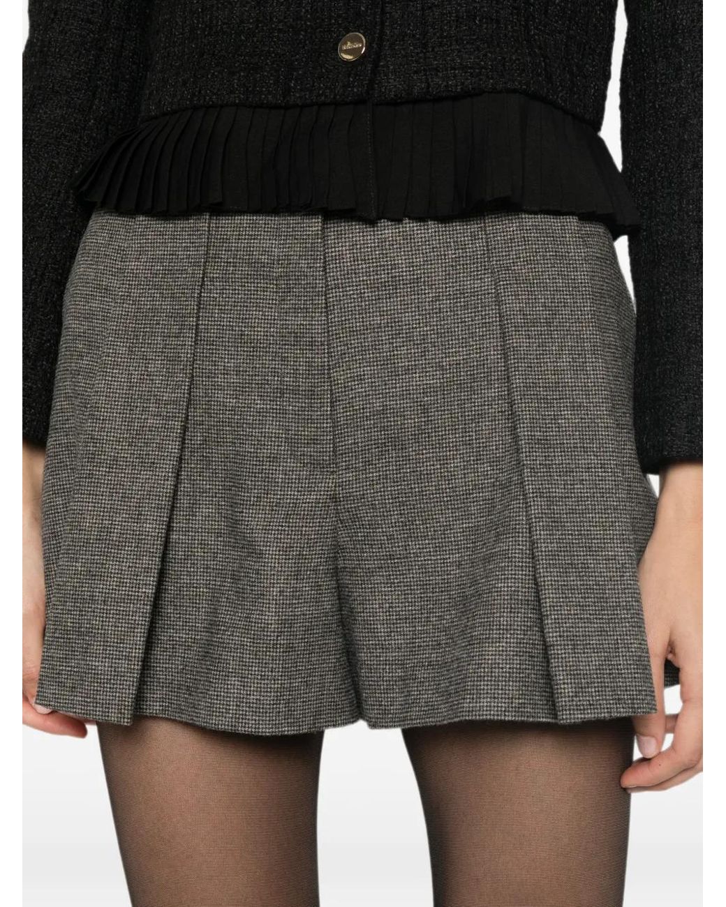 Sandro Gray Houndstooth-Pattern Pleated Shorts