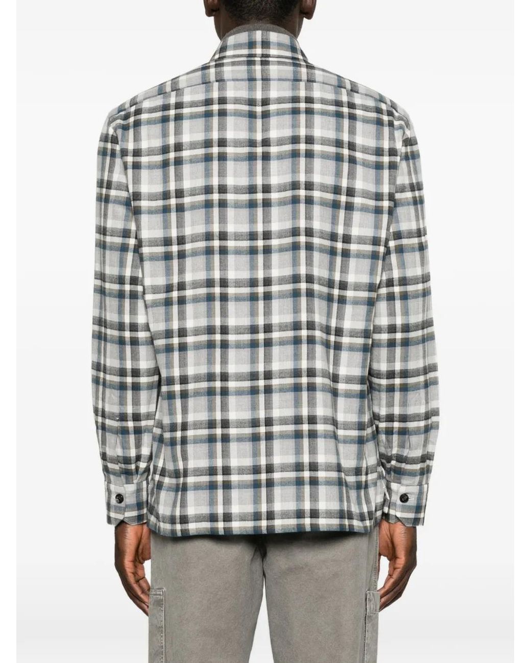Kiton White Check-Pattern Button-Up Shirt for men