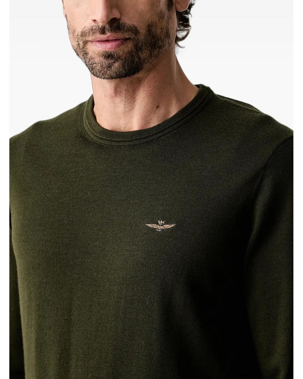 Aeronautica Militare Black Logo-Embroidered Wool Sweater for men