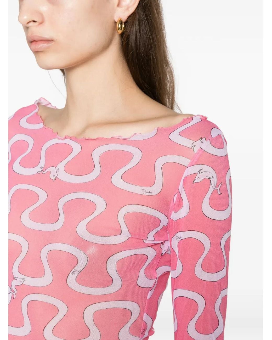 Emilio Pucci Pink Print Tulle Top