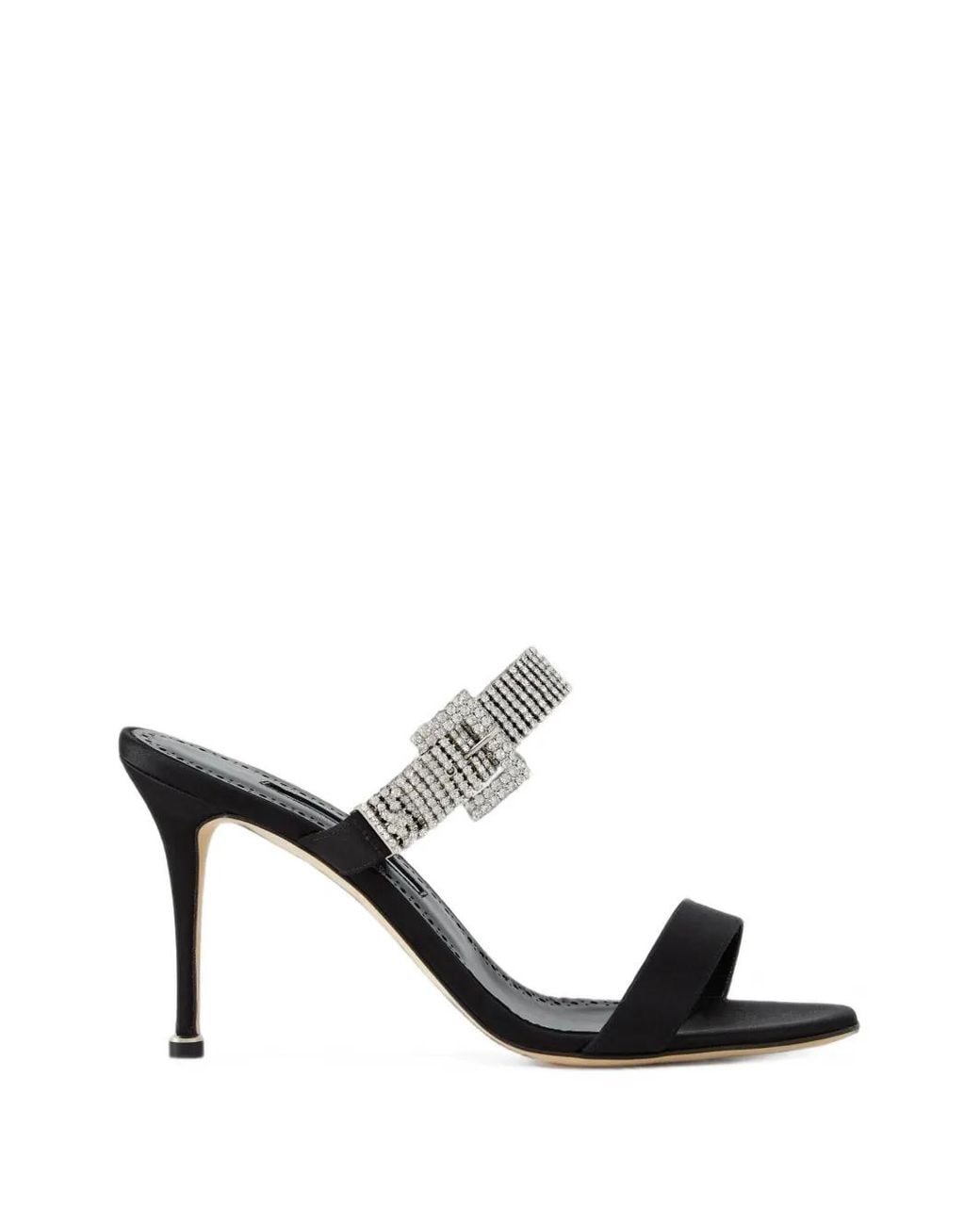 Manolo Blahnik Black Fibolta Crystal-Buckle Sandals