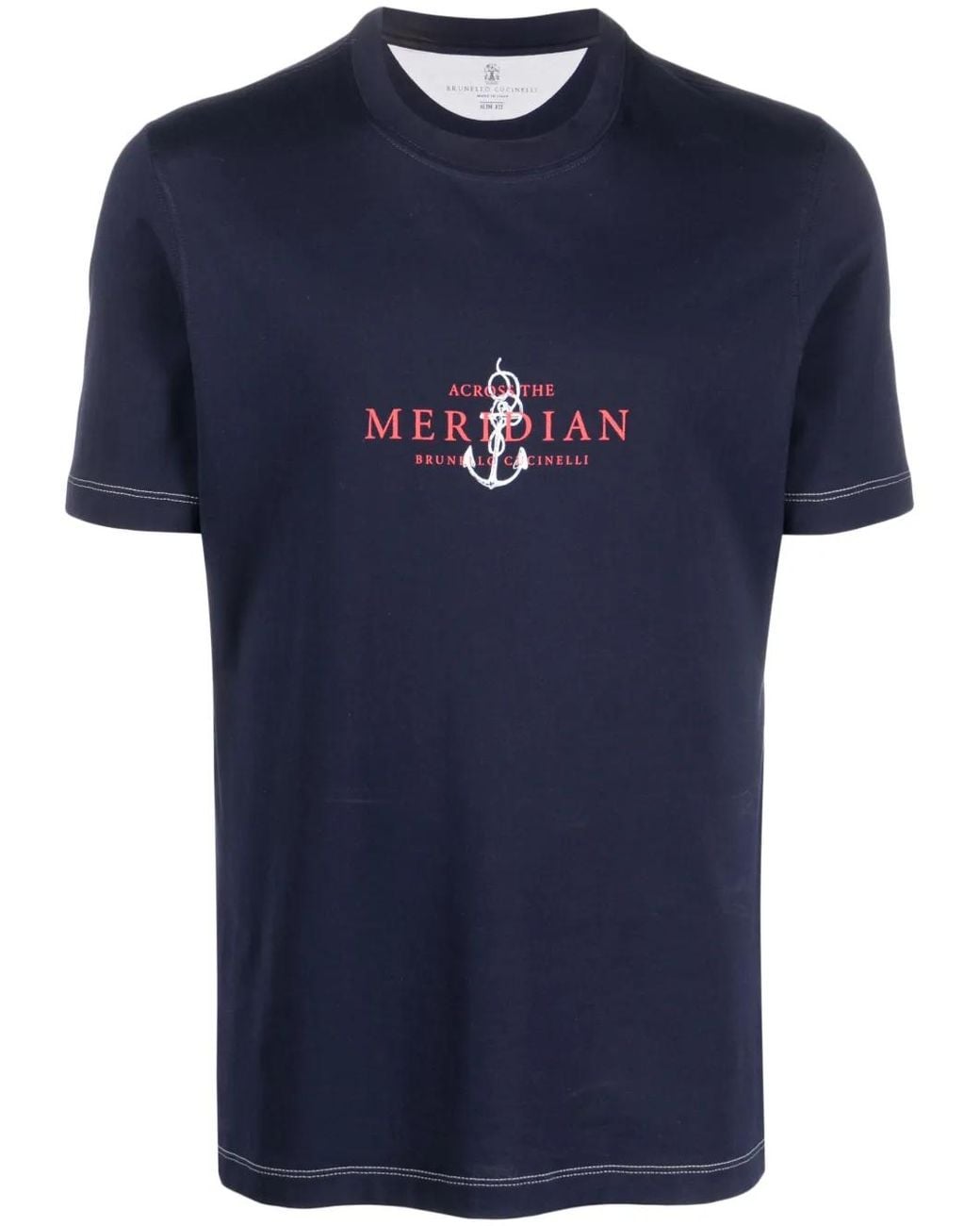 Brunello Cucinelli Blue Logo-print Cotton T-shirt for men