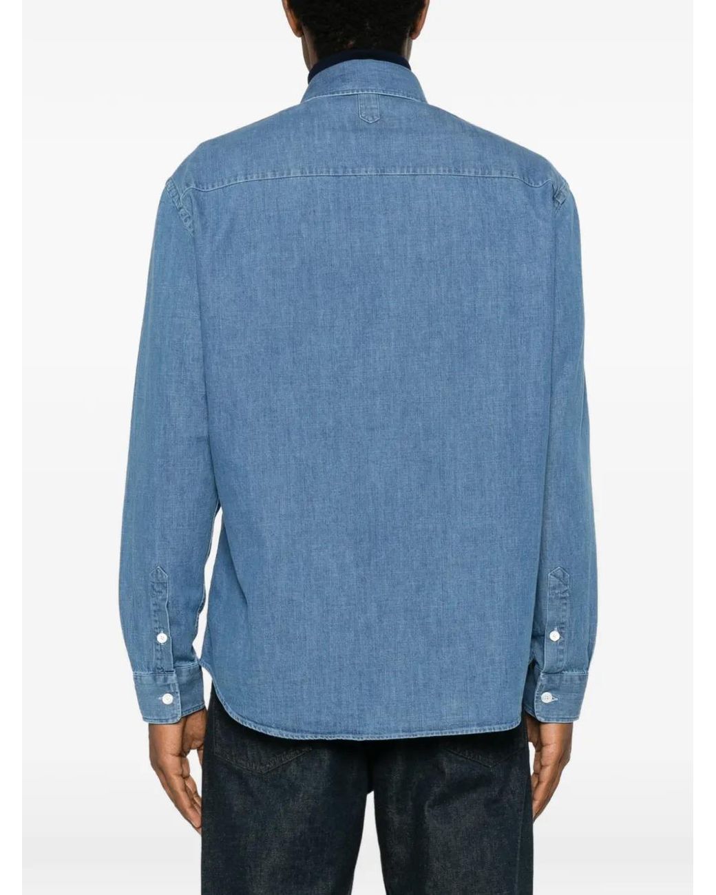 Canali Blue Chest-Pocket Denim Shirt for men