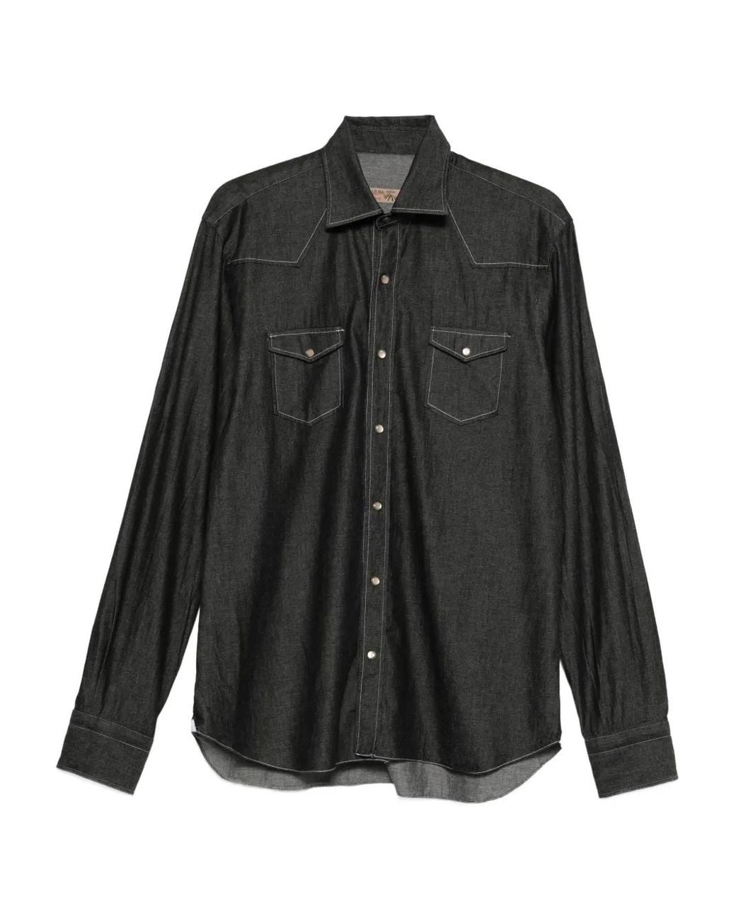 Barba Napoli Black Cotton Pocketed Shirt for men