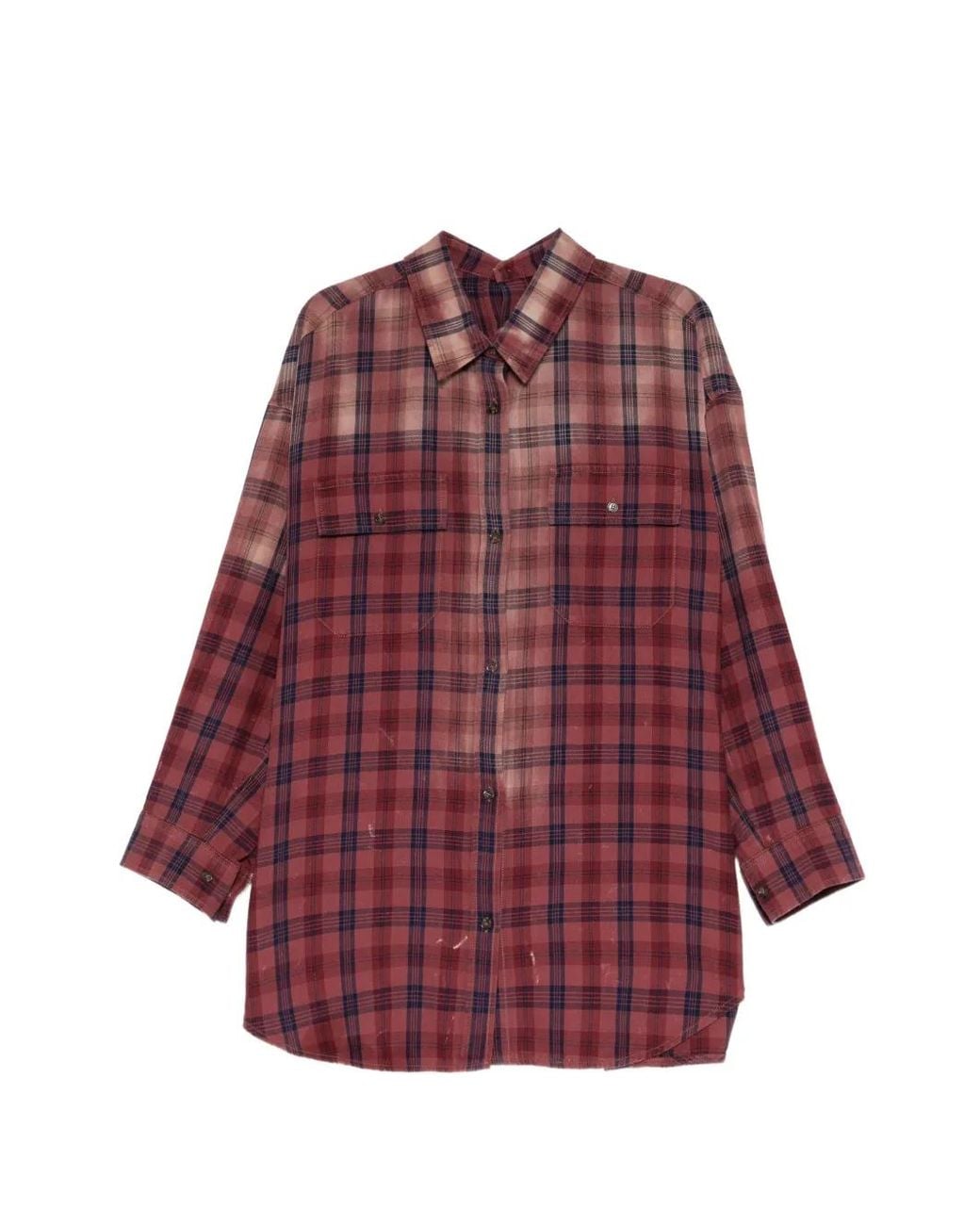Juun.J Red Check-Print Distressed Shirt