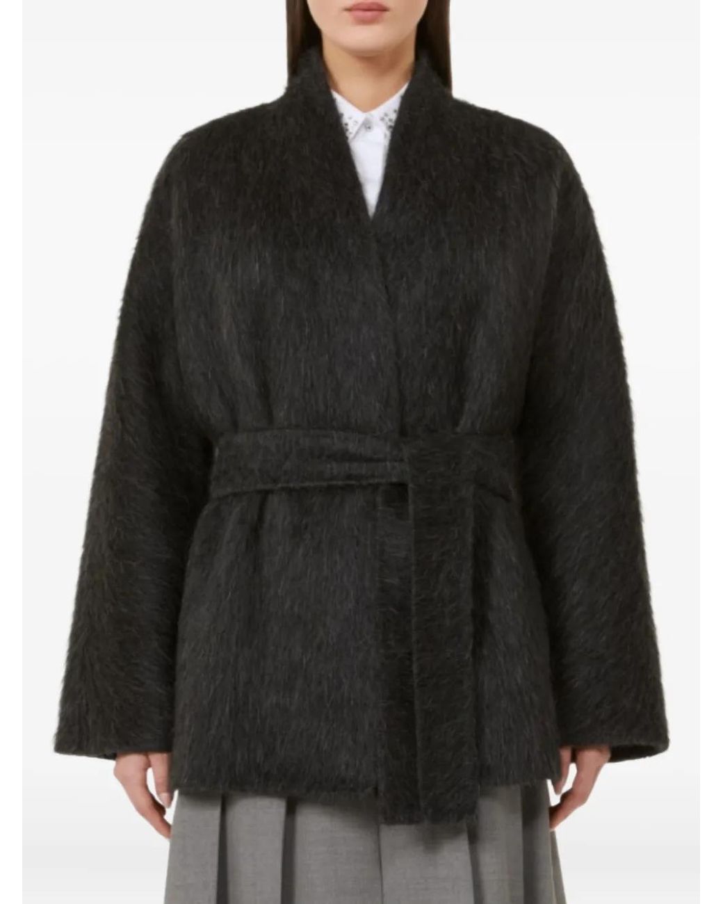 Max Mara Black Belted Brushed Coat