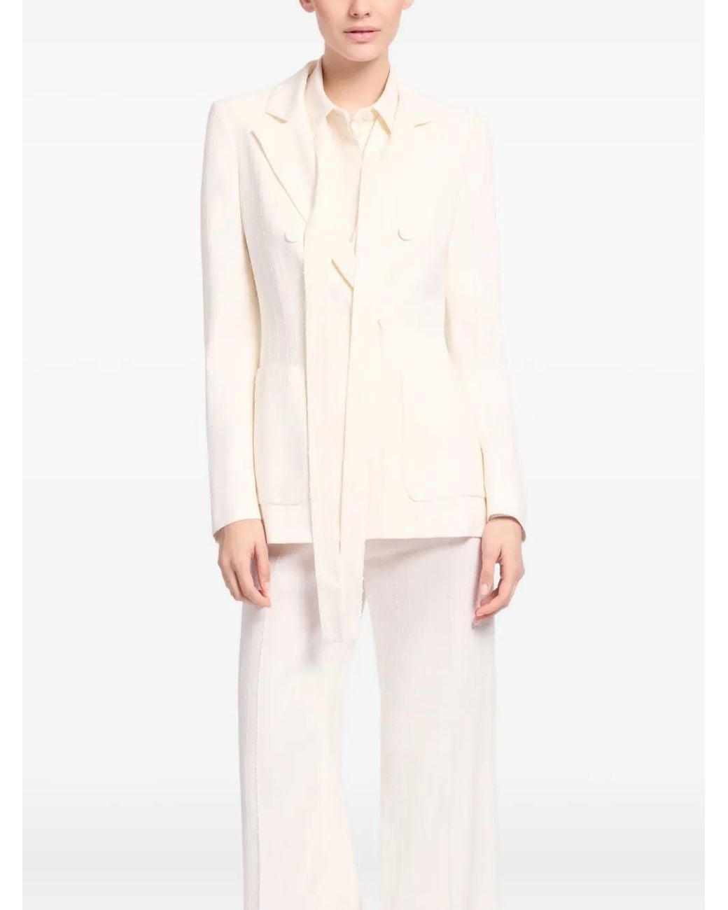Elie Saab White Embellished Pinstripe Crepe Blazer
