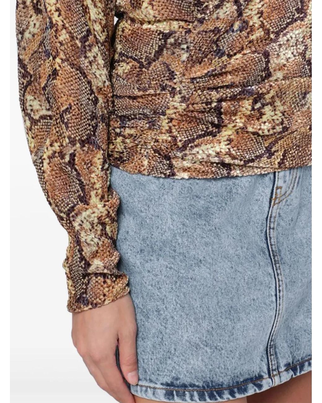 Isabel Marant Blue V-Neck Snakeskin-Print Blouse