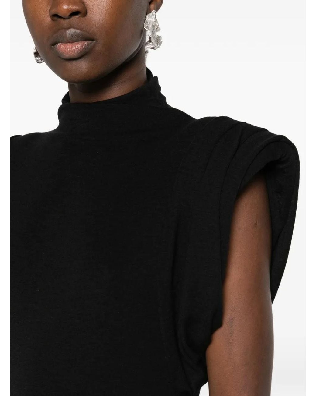 Mugler Black Padded-Shoulder High-Neck Maxi Dress