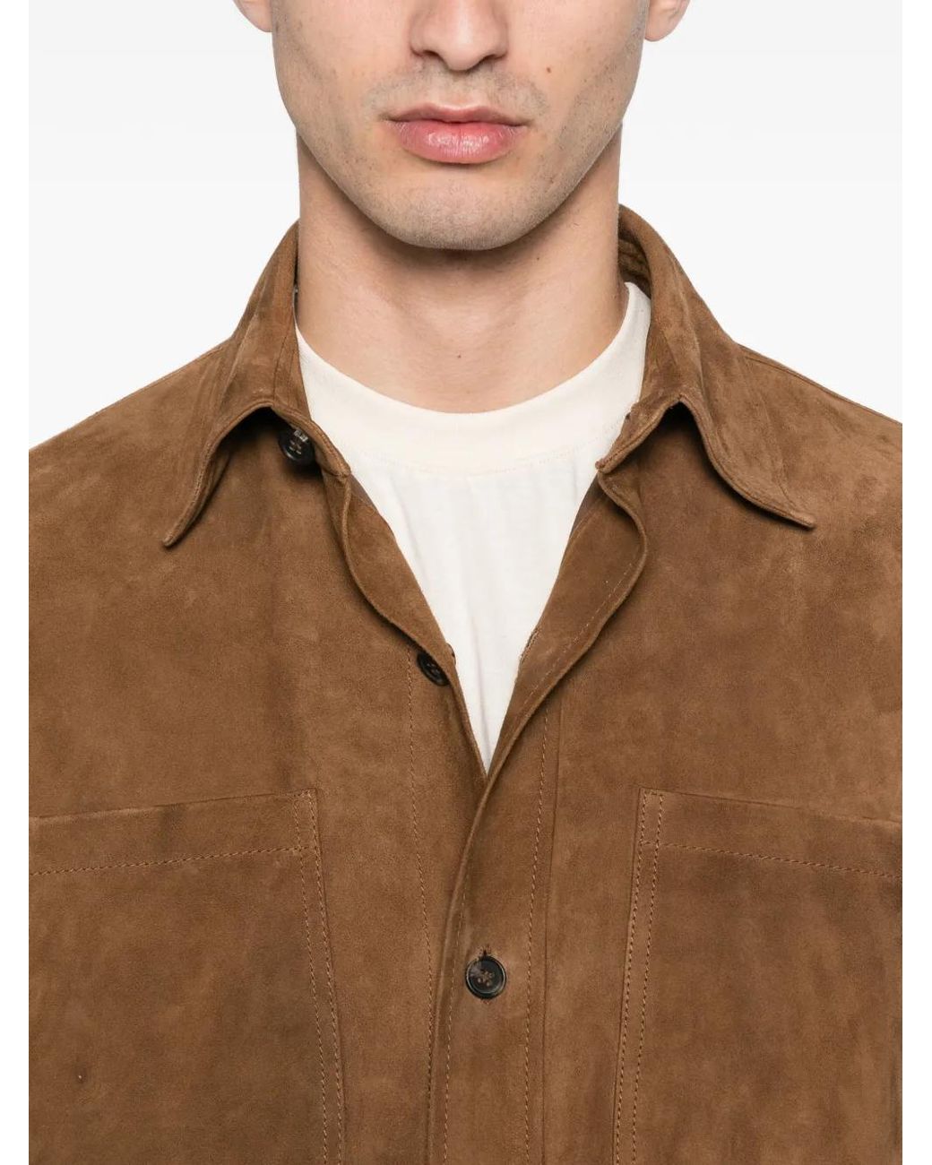 Fursac Brown Button-Front Suede Overshirt for men