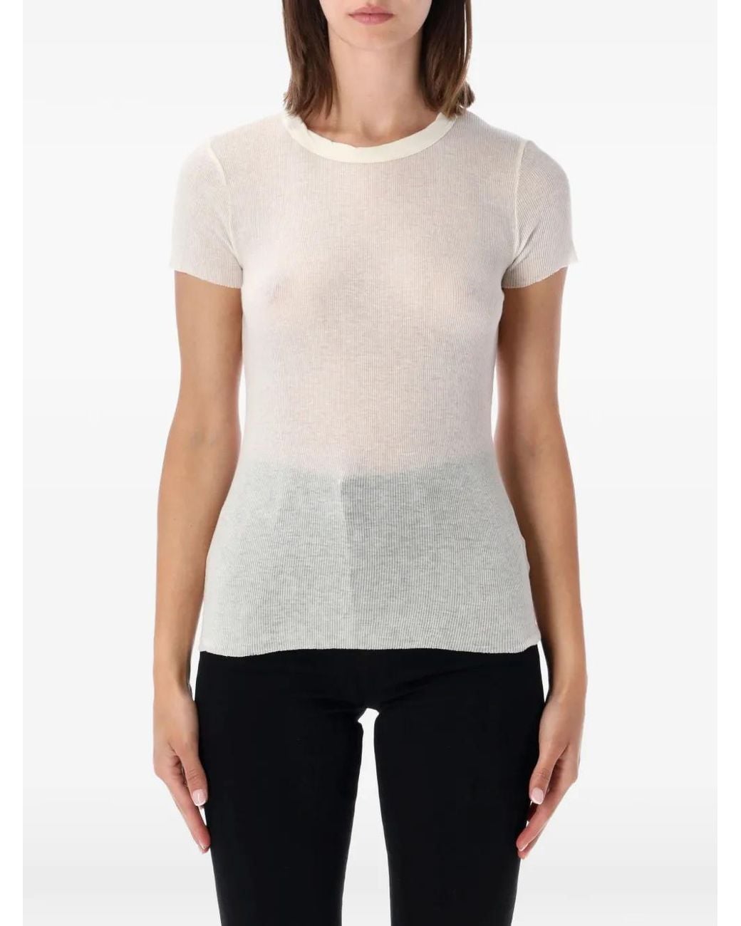 James Perse White Ribbed-Knit T-Shirt