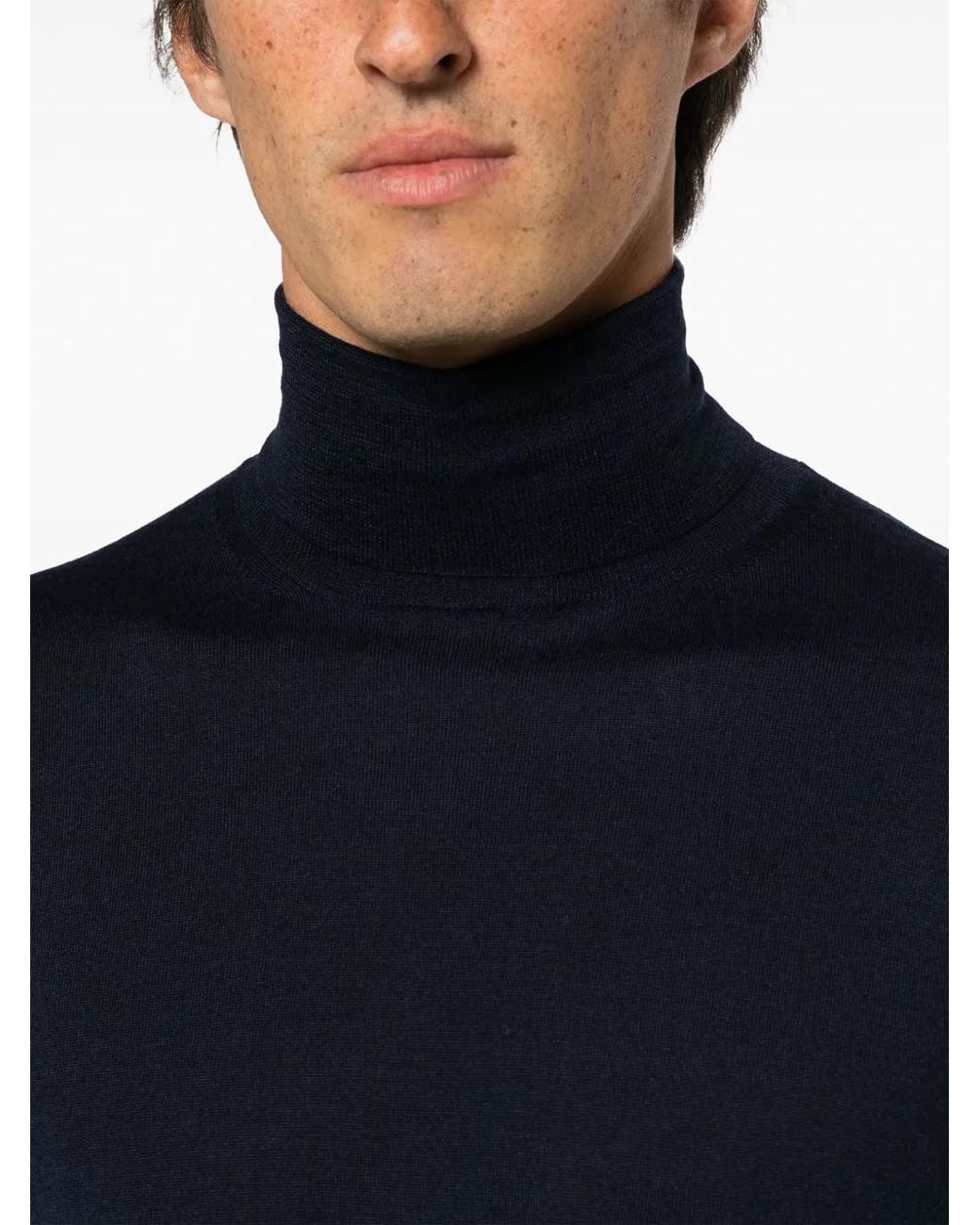 Canali Blue Fine-Knit Roll-Neck Jumper for men