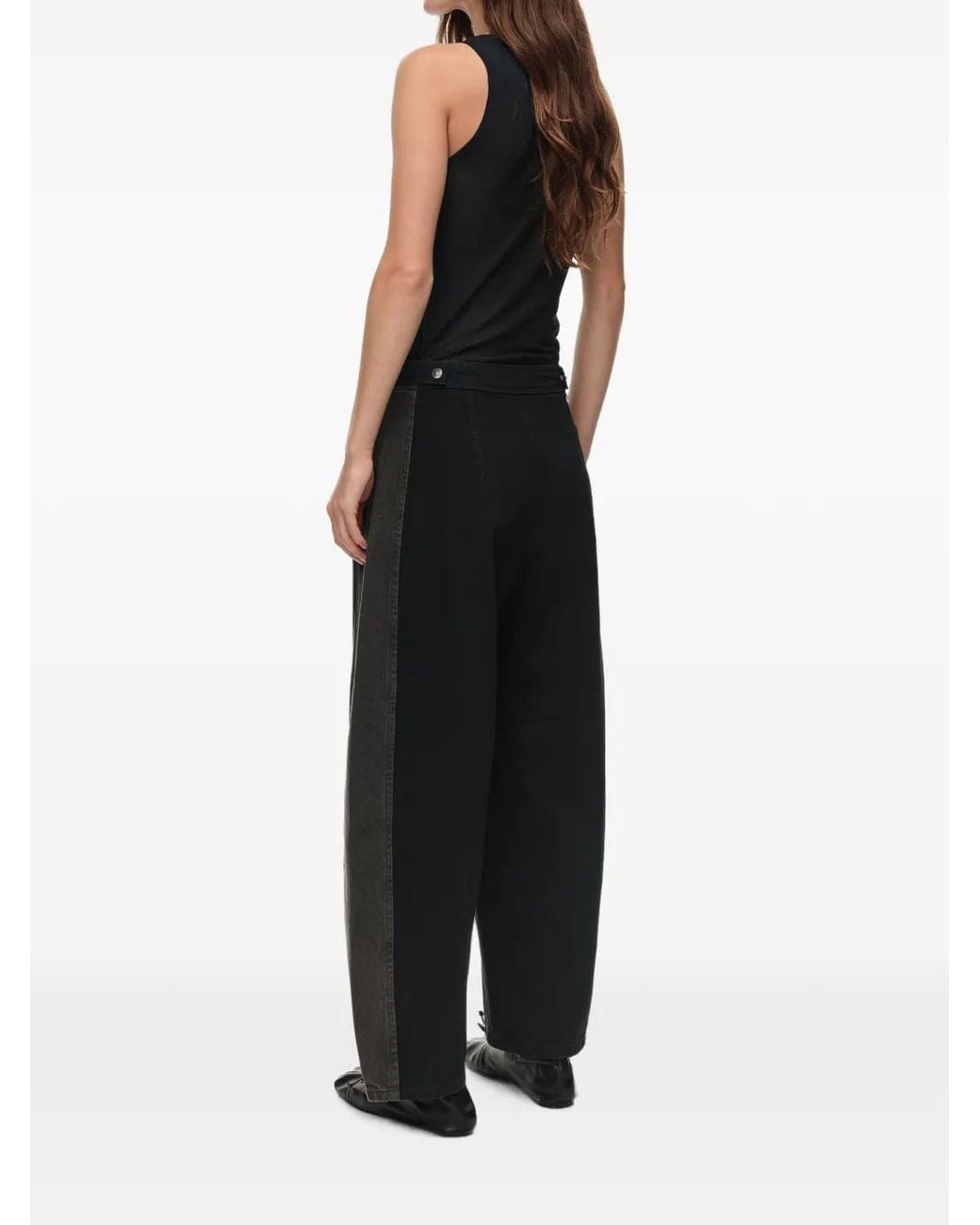 Bimba Y Lola Black Barrel Two-Tone Adjustable-Waist Denim Trousers