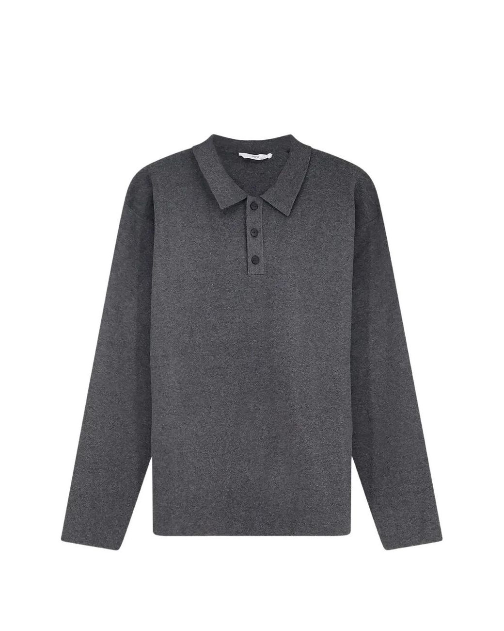 Hevò Gray Button-Fastening Long-Sleeve Polo for men