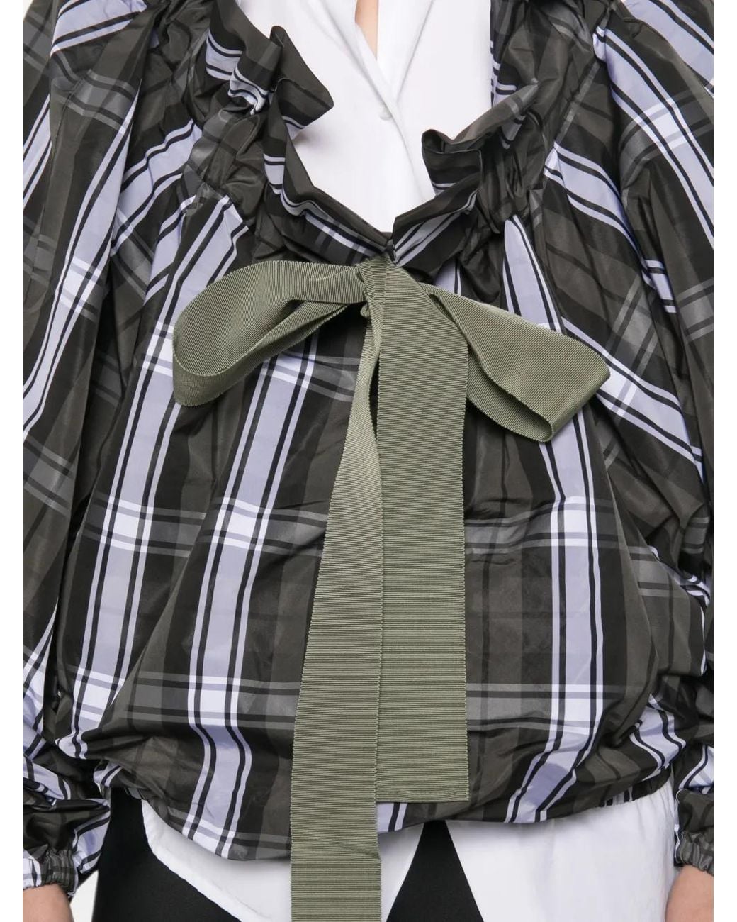 Patou Black Scoop-Neck Check Ruffled Blouse