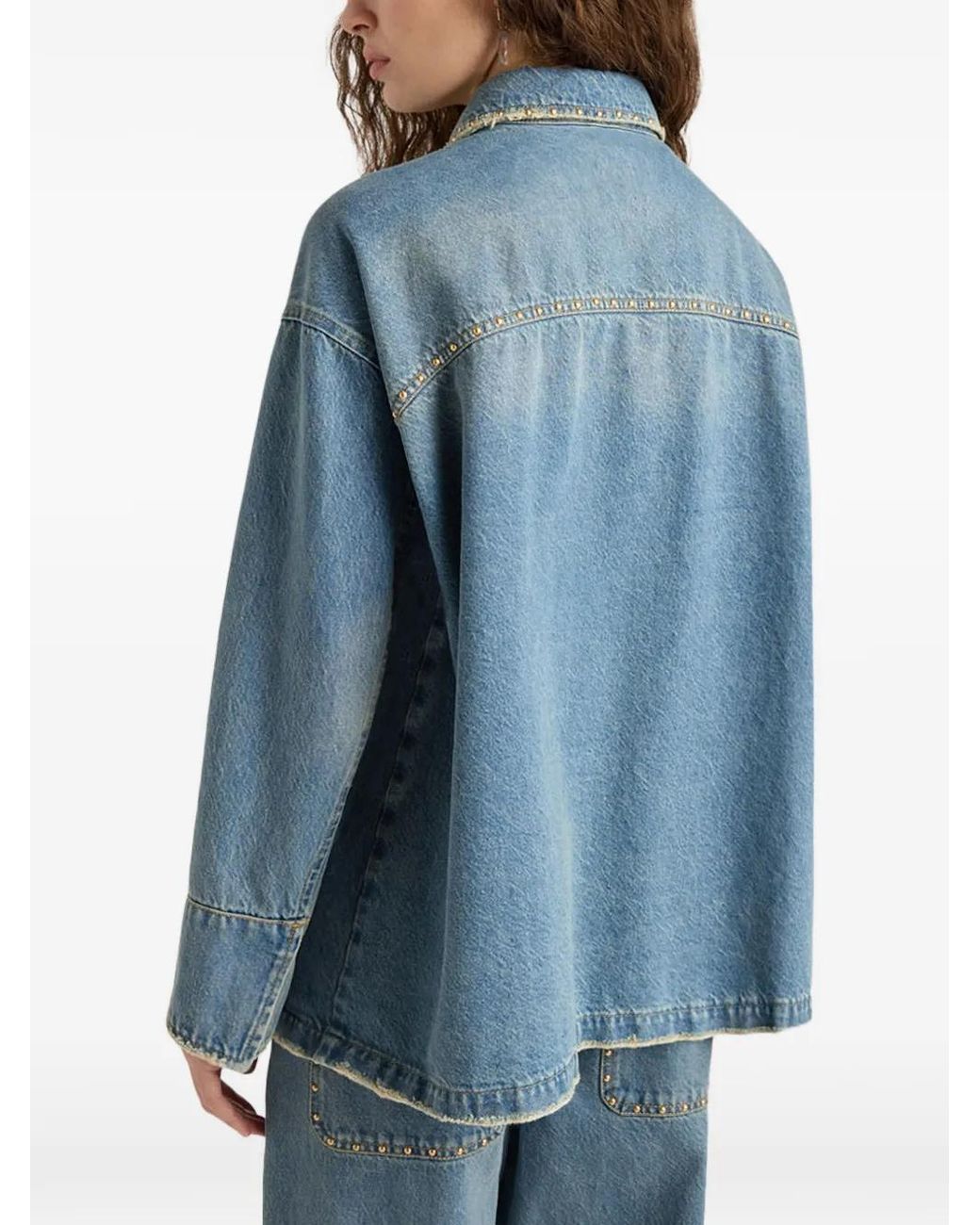 Momoní Blue Stud-Embellished Double-Breasted Jacket