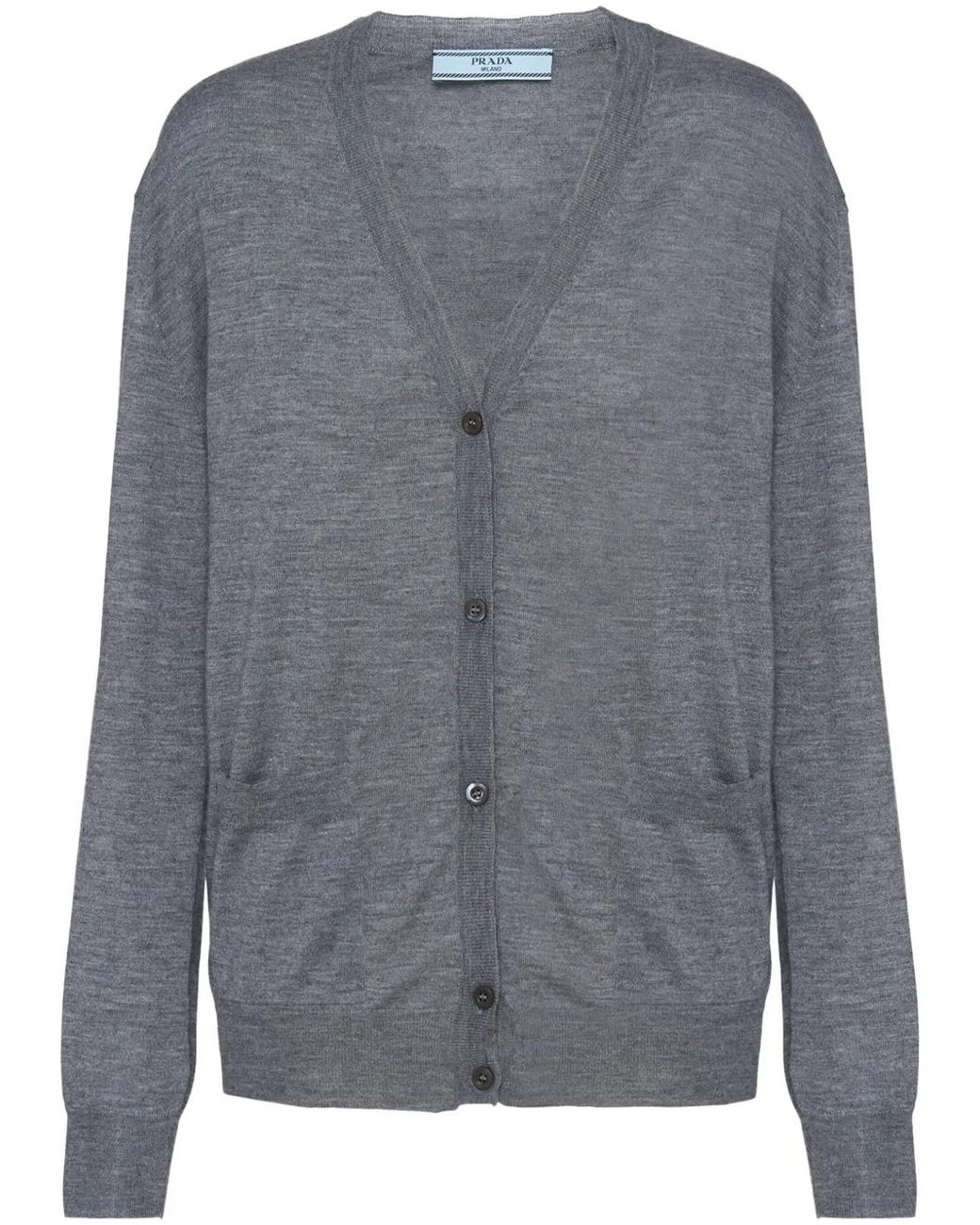 Prada Gray V-Neck Wool-Cashmere Cardigan